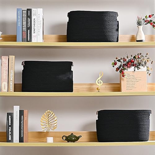 Miniatura 7 de Paquete de 1 cesta de almacenamiento de cuerda de algodón, 15 x 10 x 9 pulgadas, contenedores de almacenamiento plegables, canasta tejida decorativa