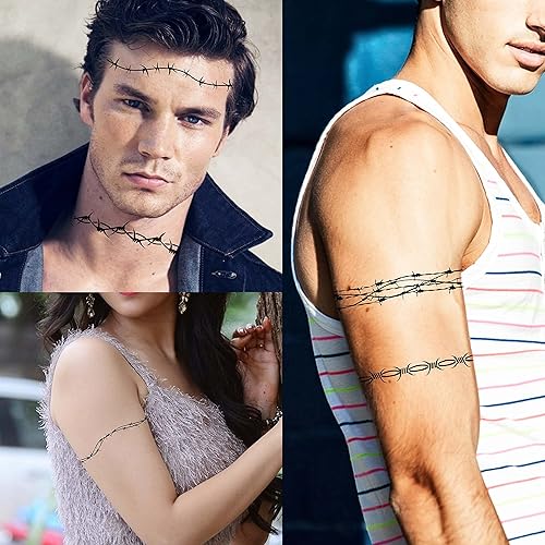 Miniatura 5 de COKTAK 9 hojas de tatuajes temporales de alambre de púas de Halloween, tatuajes falsos de brazo para mujeres, hombres y adultos, alambre de púas de