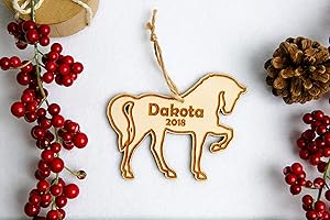 Engraved Wooden Holiday Horse Ornament with Personalized Name and Year
