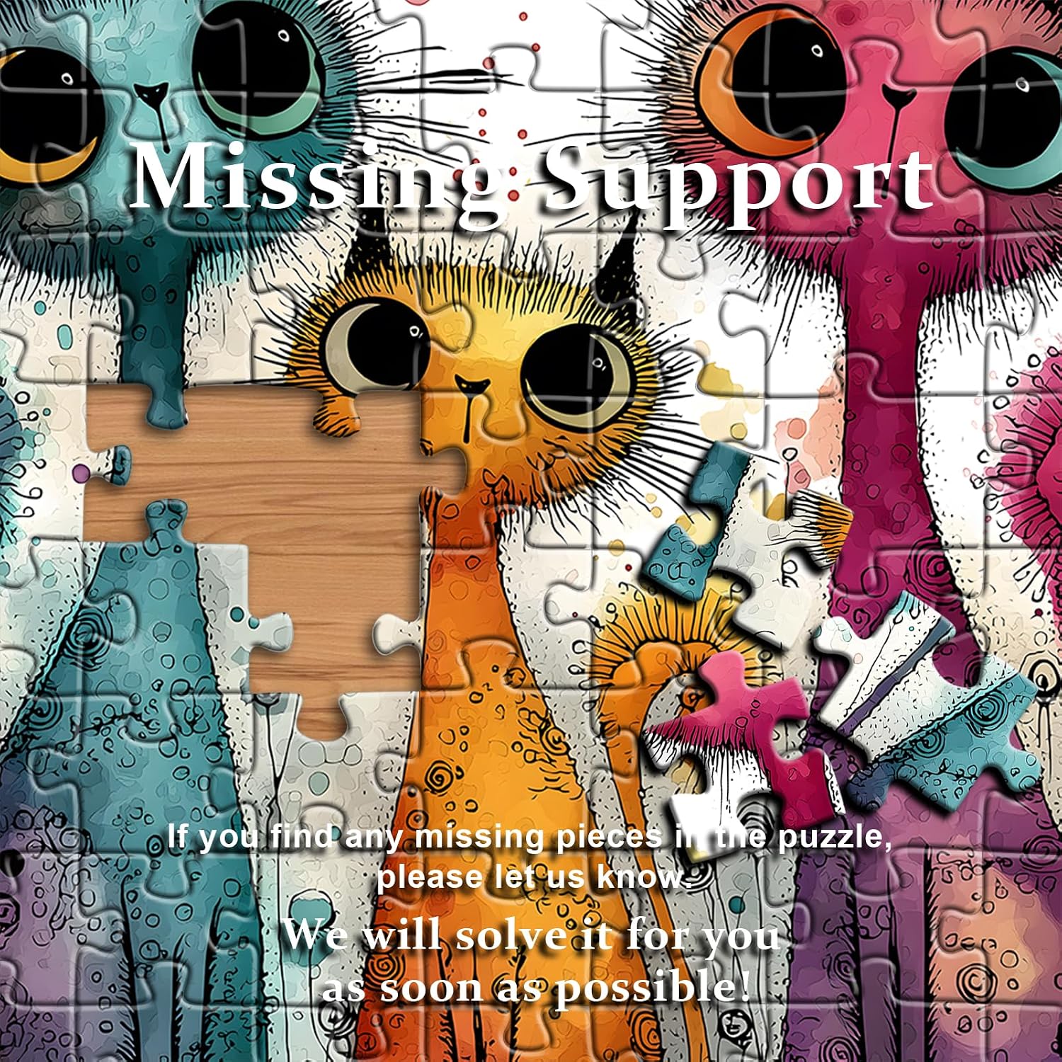 Cat Puzzles for Adults 1000 Pieces, PICKFORU Whimsy Cat Jigsaw Puzzles Animal Abstract Art Puzzle, Funny Whimsical Kitten Challenge Jigsaw Puzzle