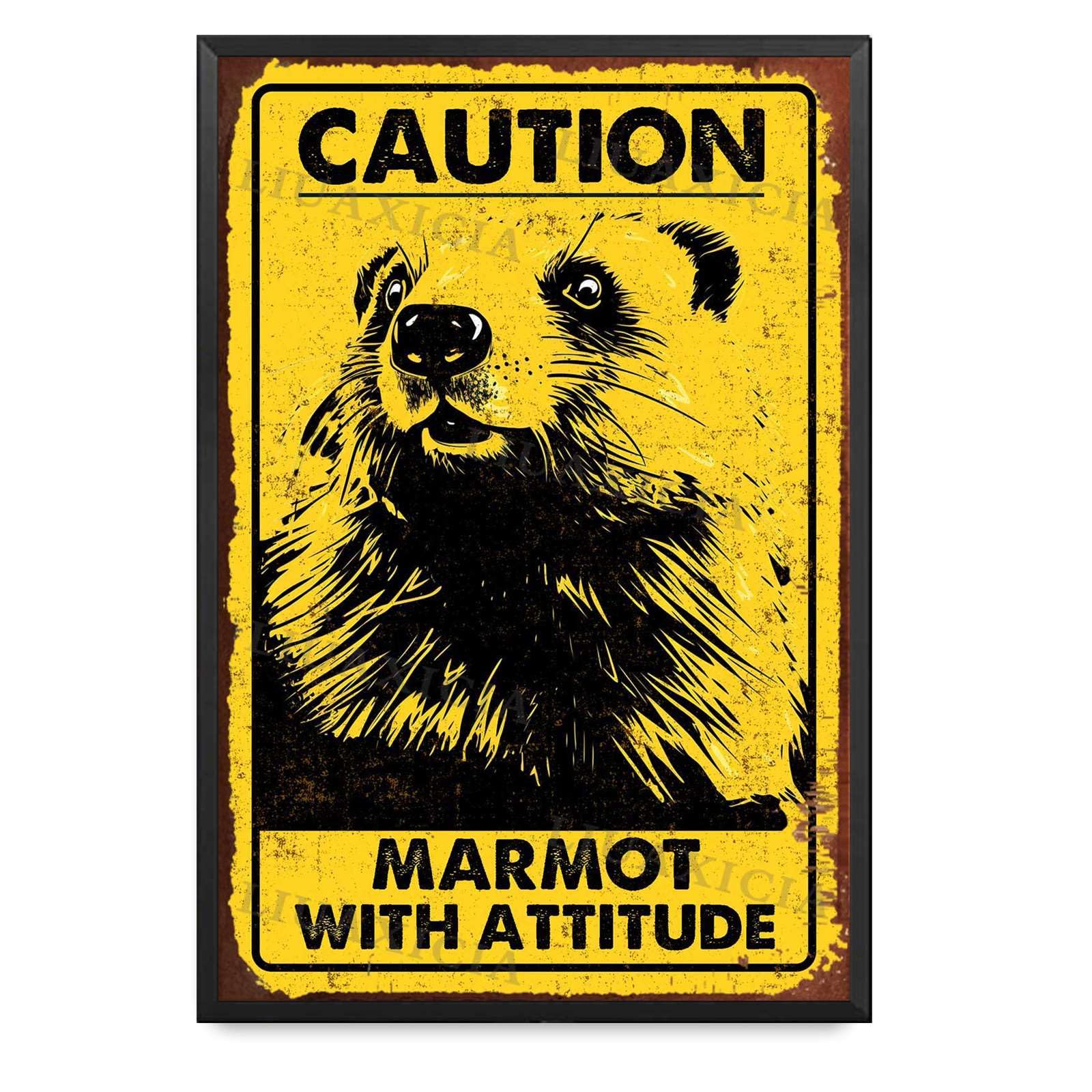 LIUAXICIA Tin Sign Caution Marmot with Attitude for Decoration Restaurant Garage Cafe 8.00"x12.00" with Metal Frame
