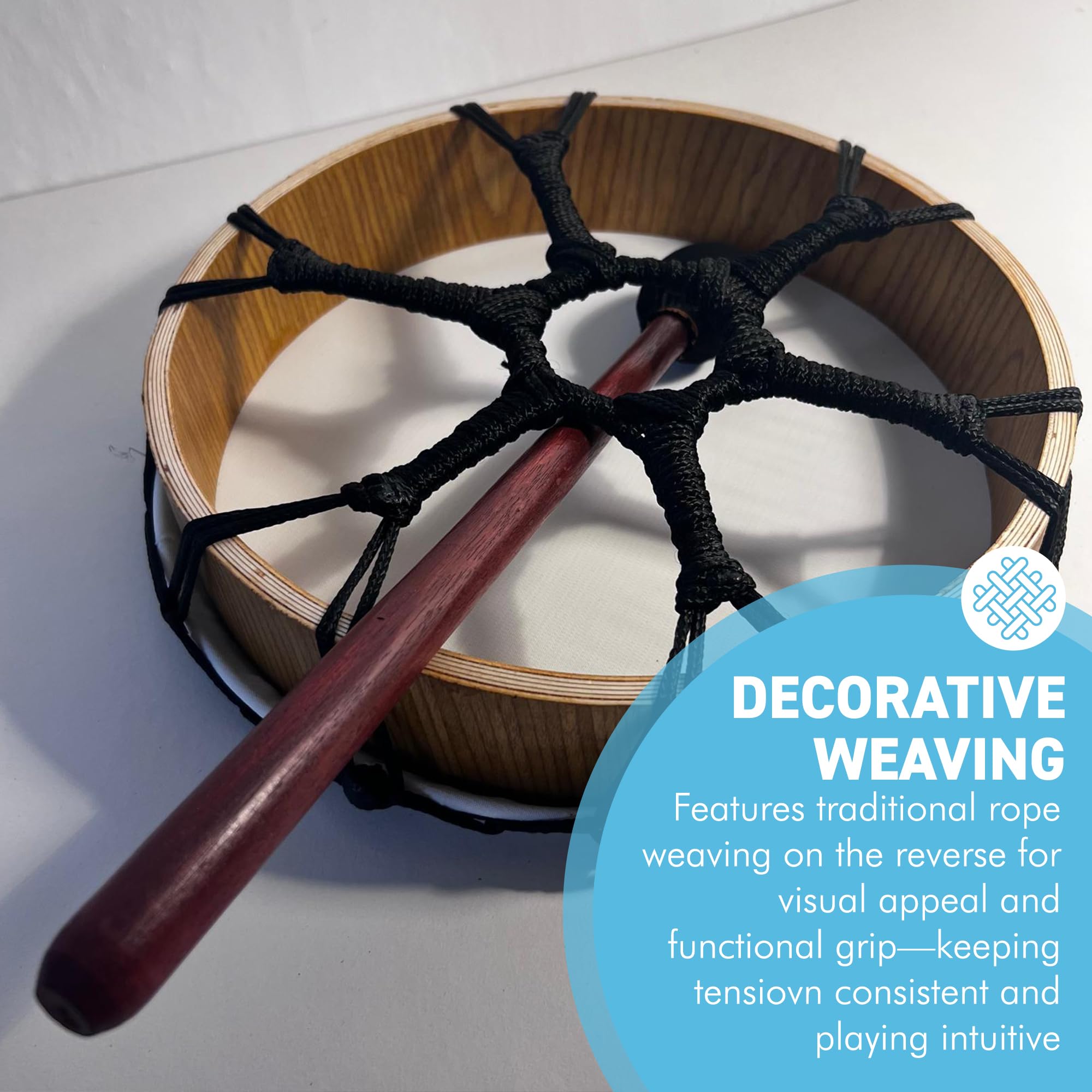 Mittlere 30 cm schamanische vegane Trommel mit Holzschlägel, Perkussionsinstrument mit tiefem Resonanzton