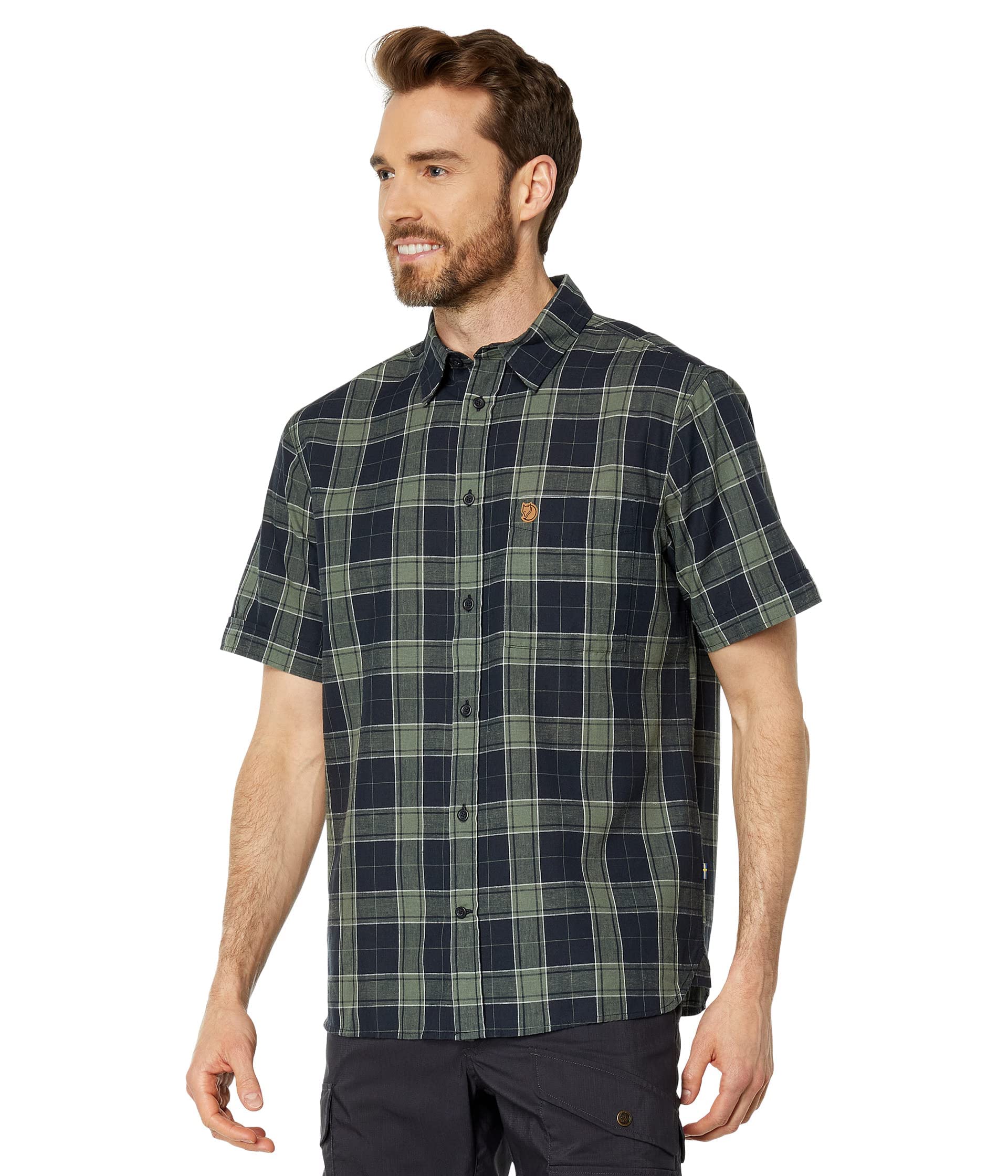 Fjallraven 87039-555-614 Övik Travel Shirt SS M Shirt Men's Dark Navy-Patina Green Size XXL
