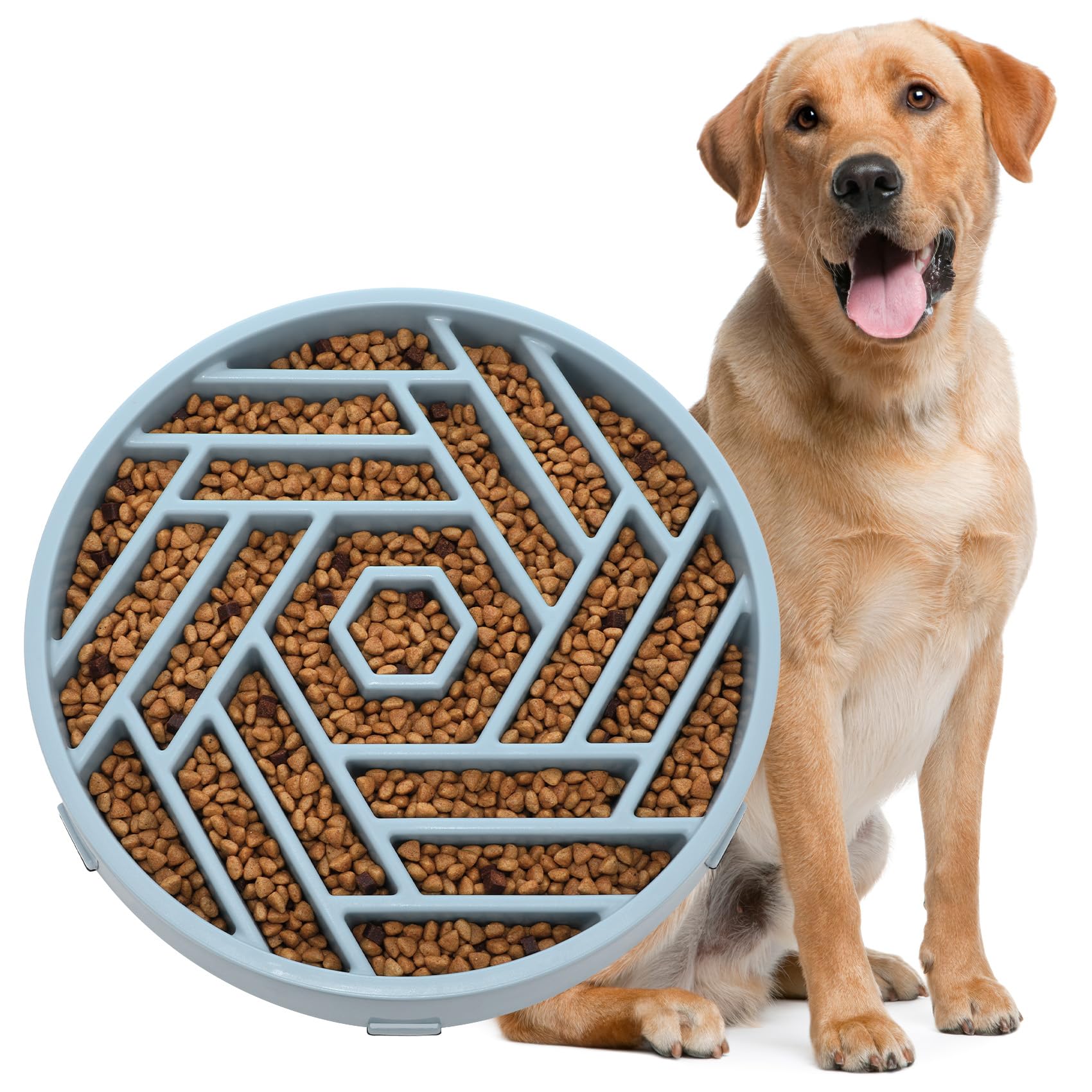 WHIPPY Slow Feeder Dog Bowl, Puzzle Maze Design to Slow Down Eating, 3-Cup Capacity, Anti-Gulping Food Bowl for Medium & Large Dogs,Blue