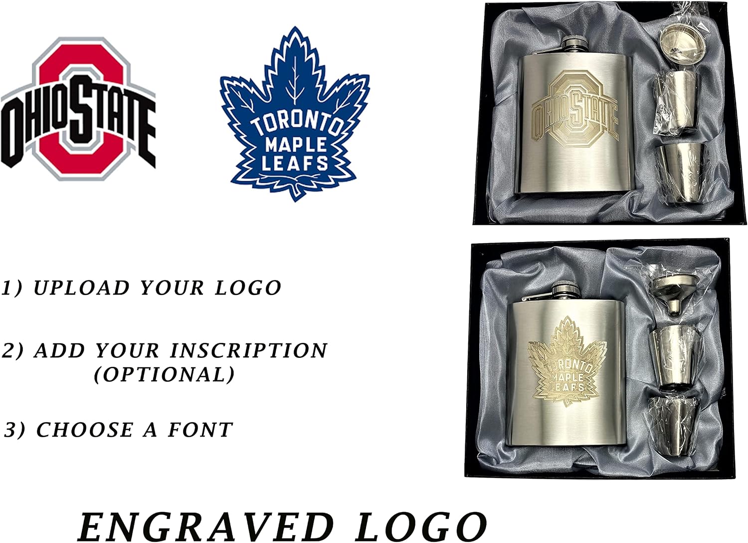 Photo/Logo Engraved Custom Whisky Flask - 7oz Stainless Steel, Personalized Hip Flask