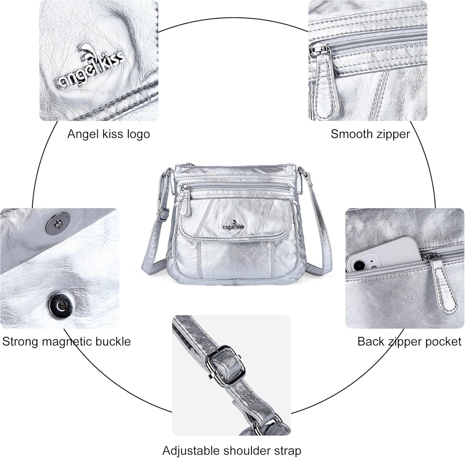 Angelkiss Small Womens Crossbody Bag Leather Shoulder Purse for Women Hobo Bag with Adjustable Shoulder Strap - Image 9