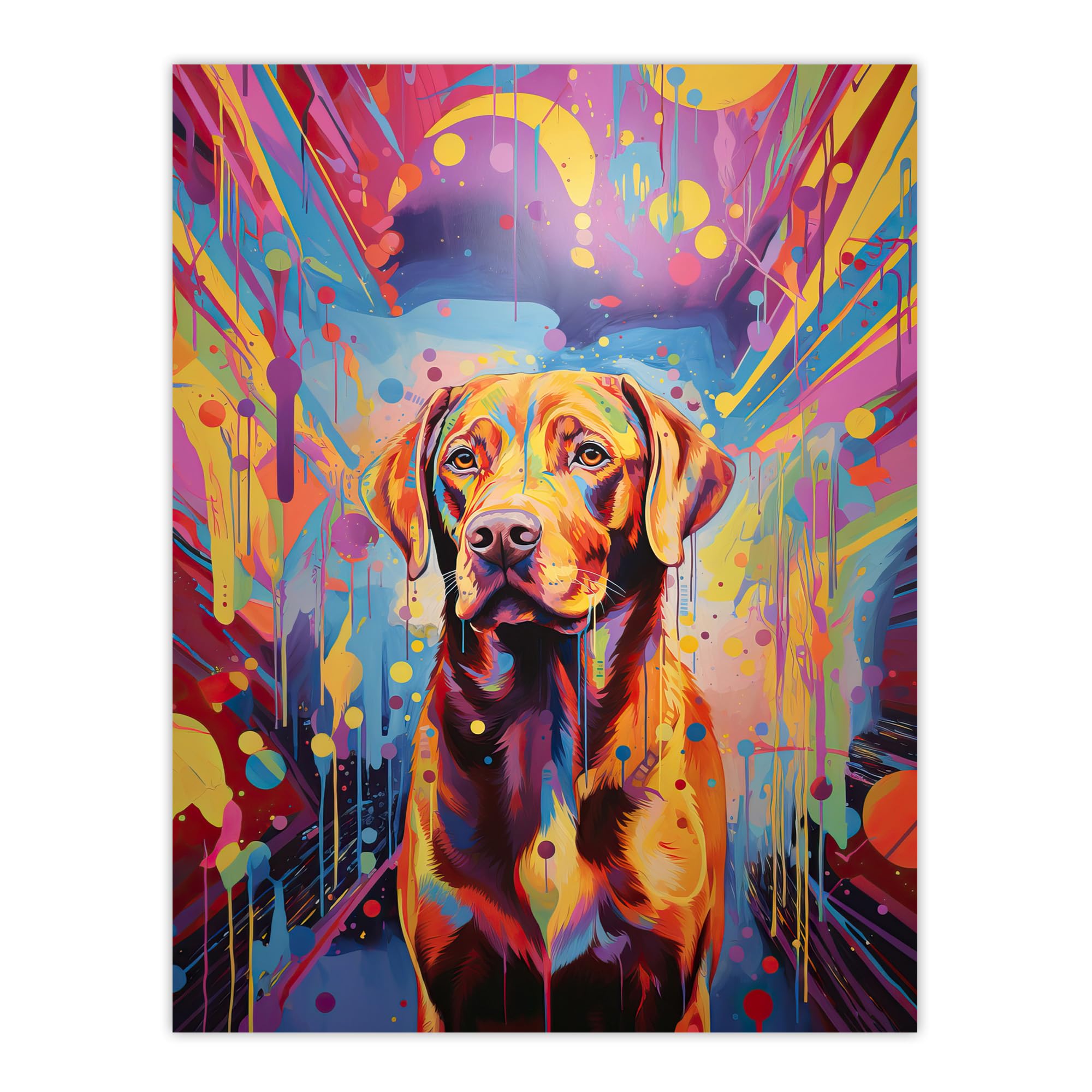 Artery8 Red Labrador Retriever Dog Lover Gift Pet Portrait Colourful Neon Artwork Painting Large Wall Art Poster Print Thick Paper 18X24 Inch
