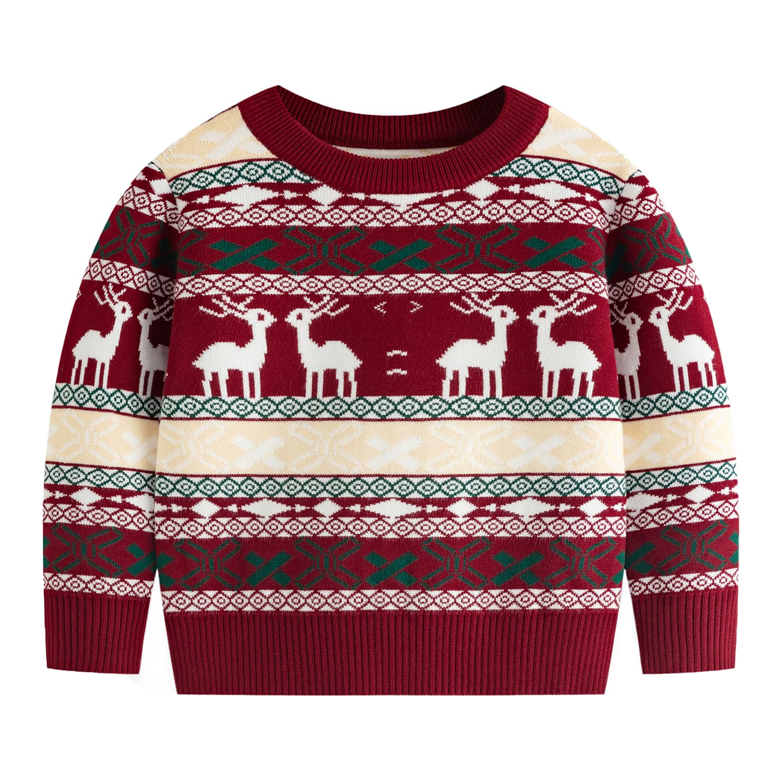 FROHETG Toddler Boys Girls Reindeer Cartoon Crew Neck Long Sleeve Tops Pullover Spring Kids Birthday Sweaters,Xmas Burgundy-110