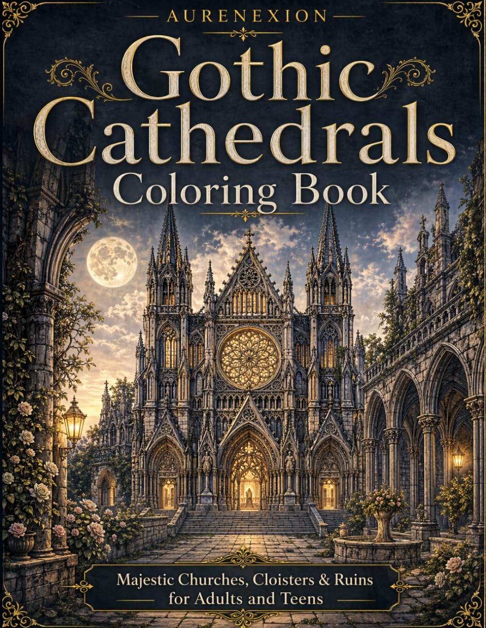 Gothic Cathedrals Coloring Book: Majestic Churches, Cloisters & Ruins for Adults and Teens