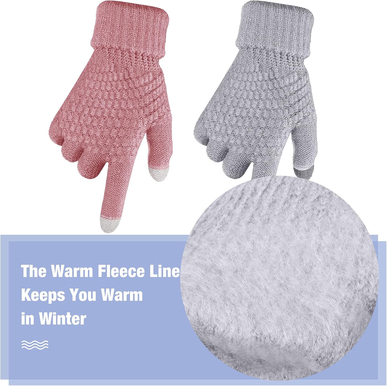 Geyoga 2 Pairs Women's Winter Touch Screen Gloves Soft Warm Fleece Lined Knit Elastic Cuff Winter Texting Gloves - Image 4