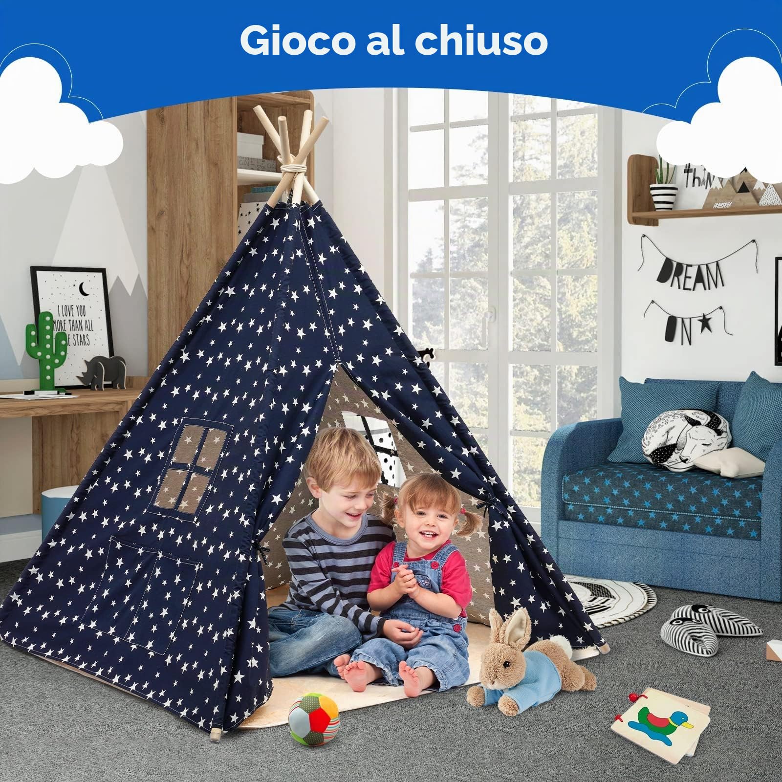 Tenda da Gioco per Bambini, Tenda Bambini Interno con Tappetino in Peluche, Casetta da Giardino, Angolo Accogliente Per La Cameretta Dei bambina, Regalo di Natale e Compleanno (120 x 120 x 150cm)