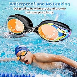 Vvinca 2 Pack Bungee Strap Kids Swim Goggles, No Hair Pulling Anti-Fog Adjust Goggles for Kids 4-16 Teens Youth
