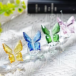 H&D Kristall Schmetterling mit Kristall Kugel Boden Collection Schnitt Glas Figur Statue Tier Collectible 4 Stück