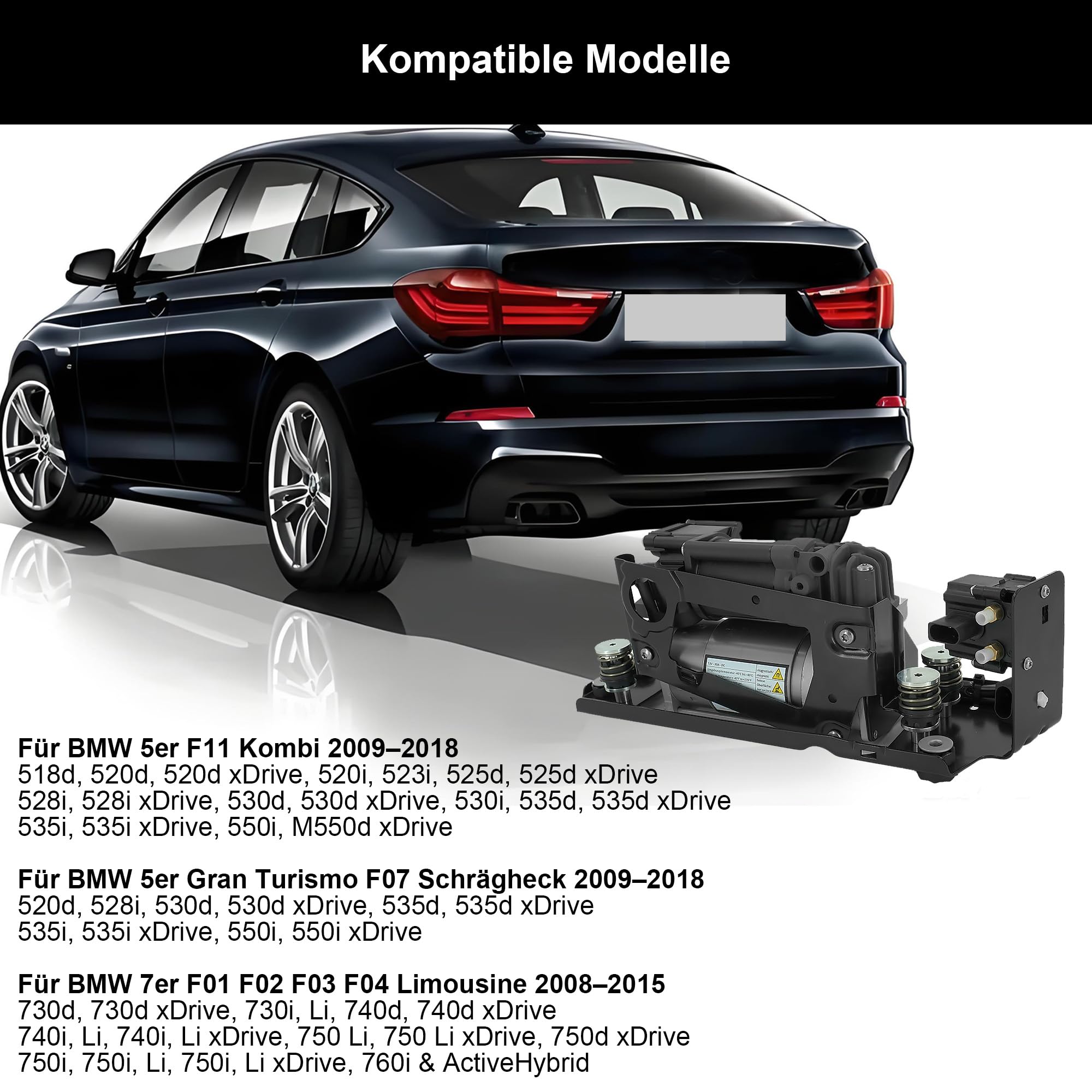 37206875176 Luftfederung Kompressor mit Halterung und Ventil Block für BMW 5 7 Serie F07 GT F11 F01 F02 F04 2009-2018