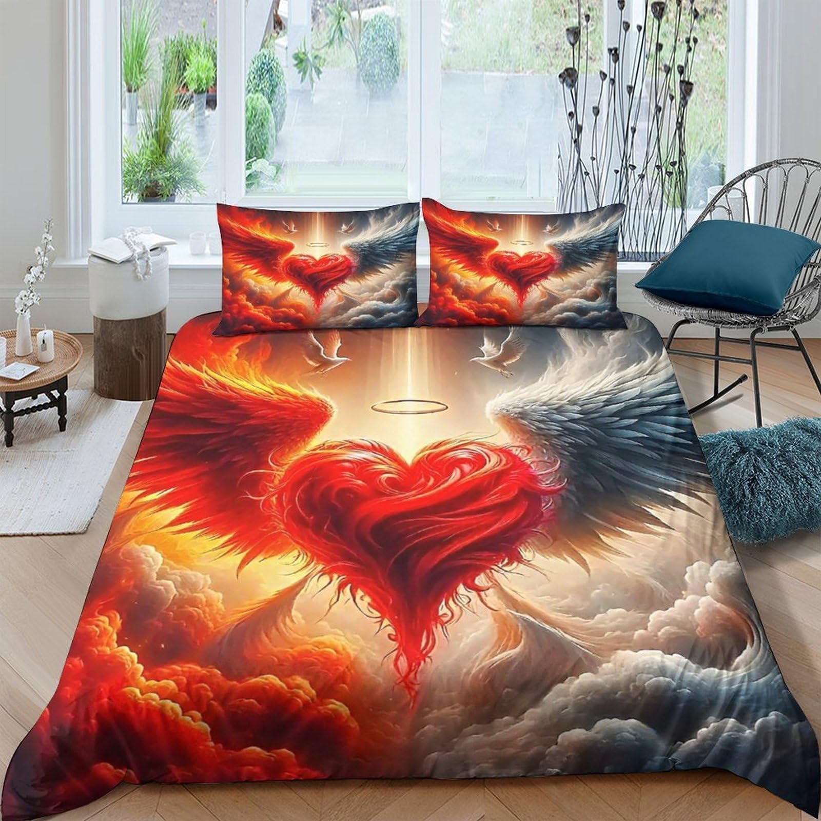 Housse de couette ailes d'ange avec fermeture éclair pratique en microfibre douce