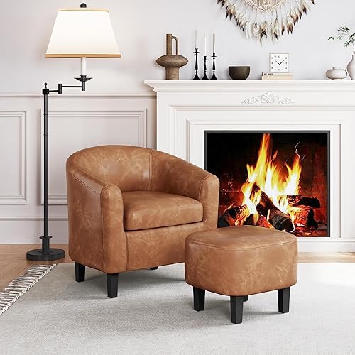 Miniatura 29 de Topeakmart Silla de club contemporánea para sala de estar, silla de barril con silla otomana y reposapiés, juego para dormitorio, sala de espera,