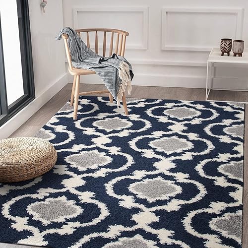 Alfombra de área peluda para interior, cómoda, estilo entretejido marroquí, Polipropileno, Marino