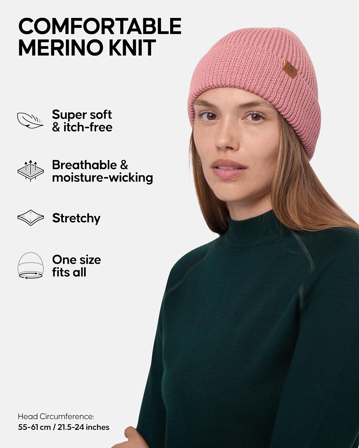 DANISH ENDURANCE Merino Wool Beanie for Men & Women, Warm Knitted Winter Hat - Image 2