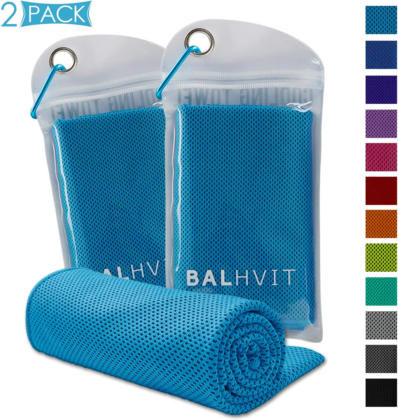 Balhvit [2 Pack] Instant Relief Cooling Towel, Ice Towel, Microfiber Towel, Use as Chilly Neck Headband Bandana Scarf, Cool Cold Towels for Yoga Beach Travel Sports Running Camping
