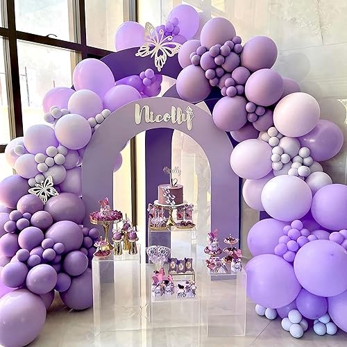 Miniatura 2 de Kit de arco de guirnalda de globos morados de 132 piezas, globos lilas morado claro lavanda de 51018 pulgadas, globo de látex pastel macarrón para