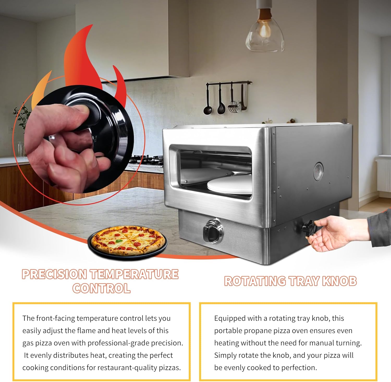 Gas Fired Pizza Oven - 12" Portable Outdoor Gas-Powered Oven with Pizza Stone, Countertop Stonebaked Pizza Maker (Silver)