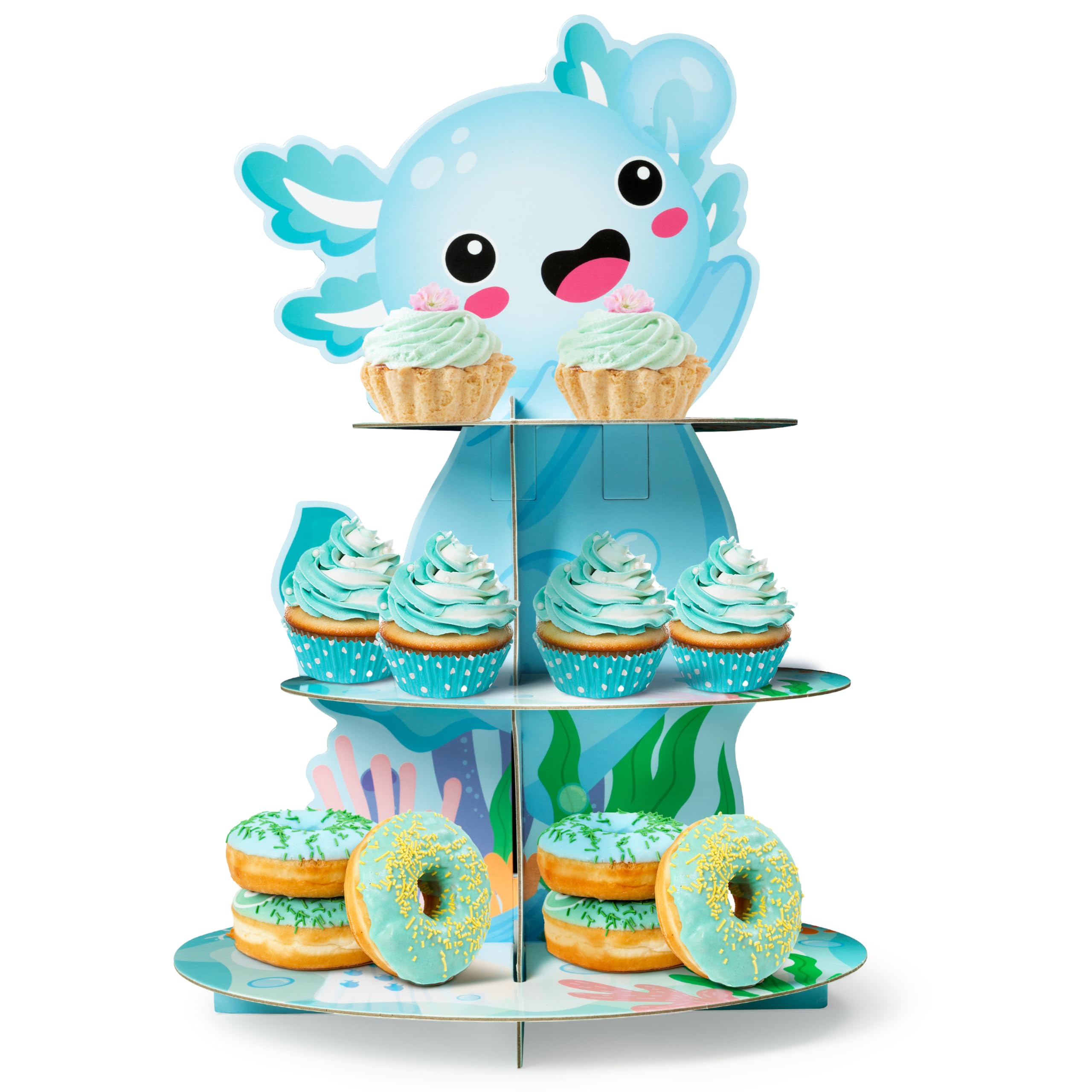Amazon.com | ANGOLIO Blue Axolotl Cupcake Stand - 3 Tiers Blue