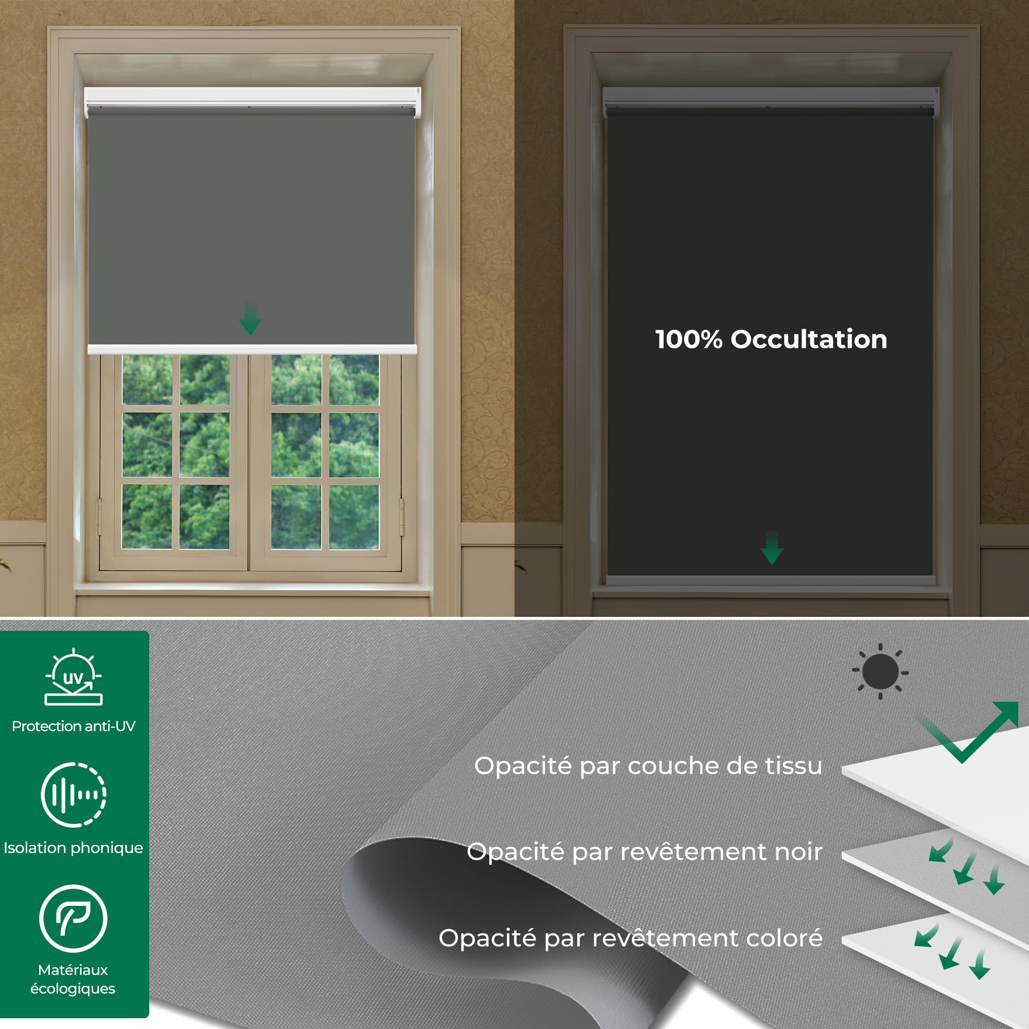 Allesin Stores Enrouleur Occultant Électriques avec ou sans Perçage, avec Moteur & Télécommande, pour fenêtre ou Porte, 100% Protection Solaire, 50l x 110L cm, Gris Foncé