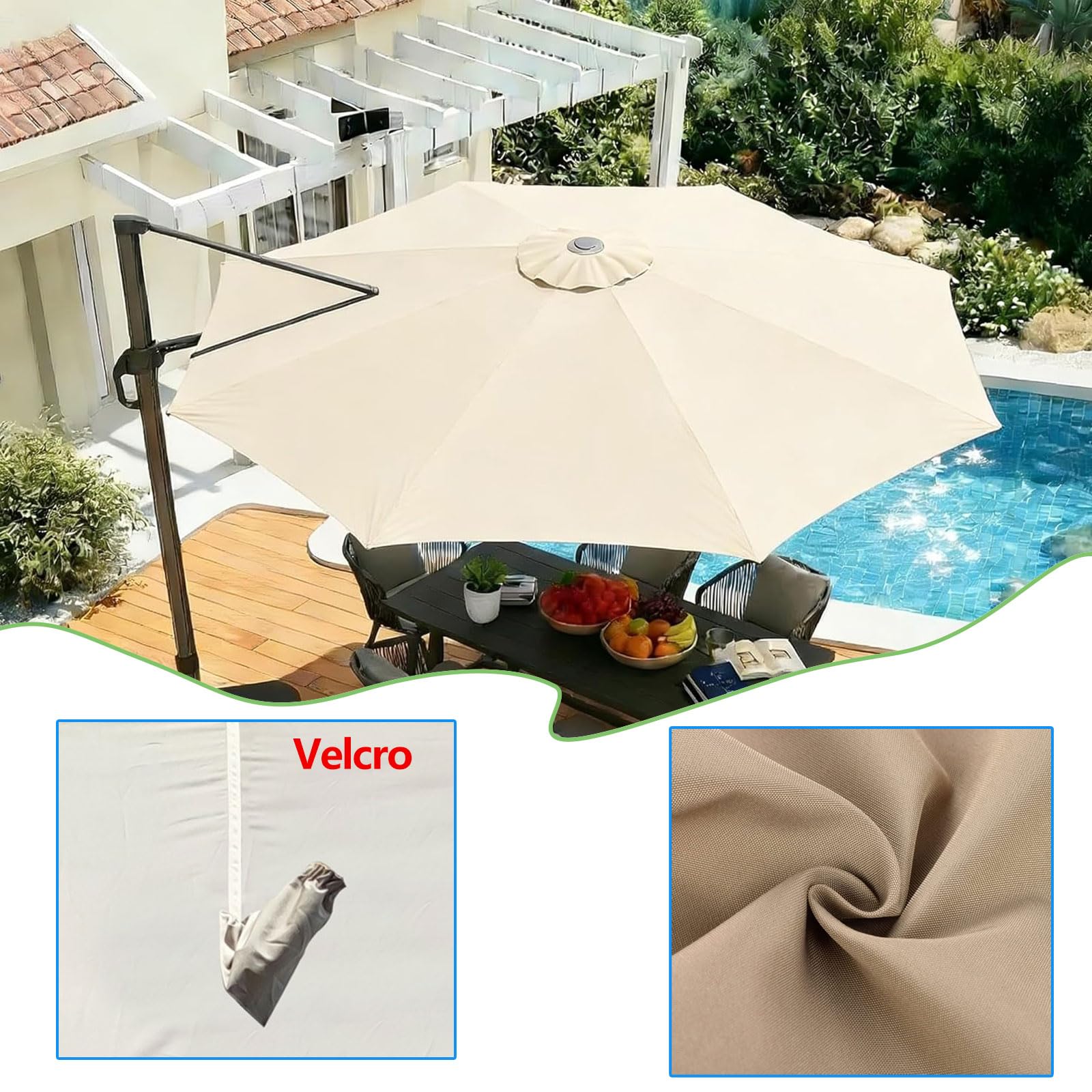 3.0m 3.5m parasol déporté 8 Baleines Toile De Rechange Rond Bâche pour Parasol en Polyester imperméable