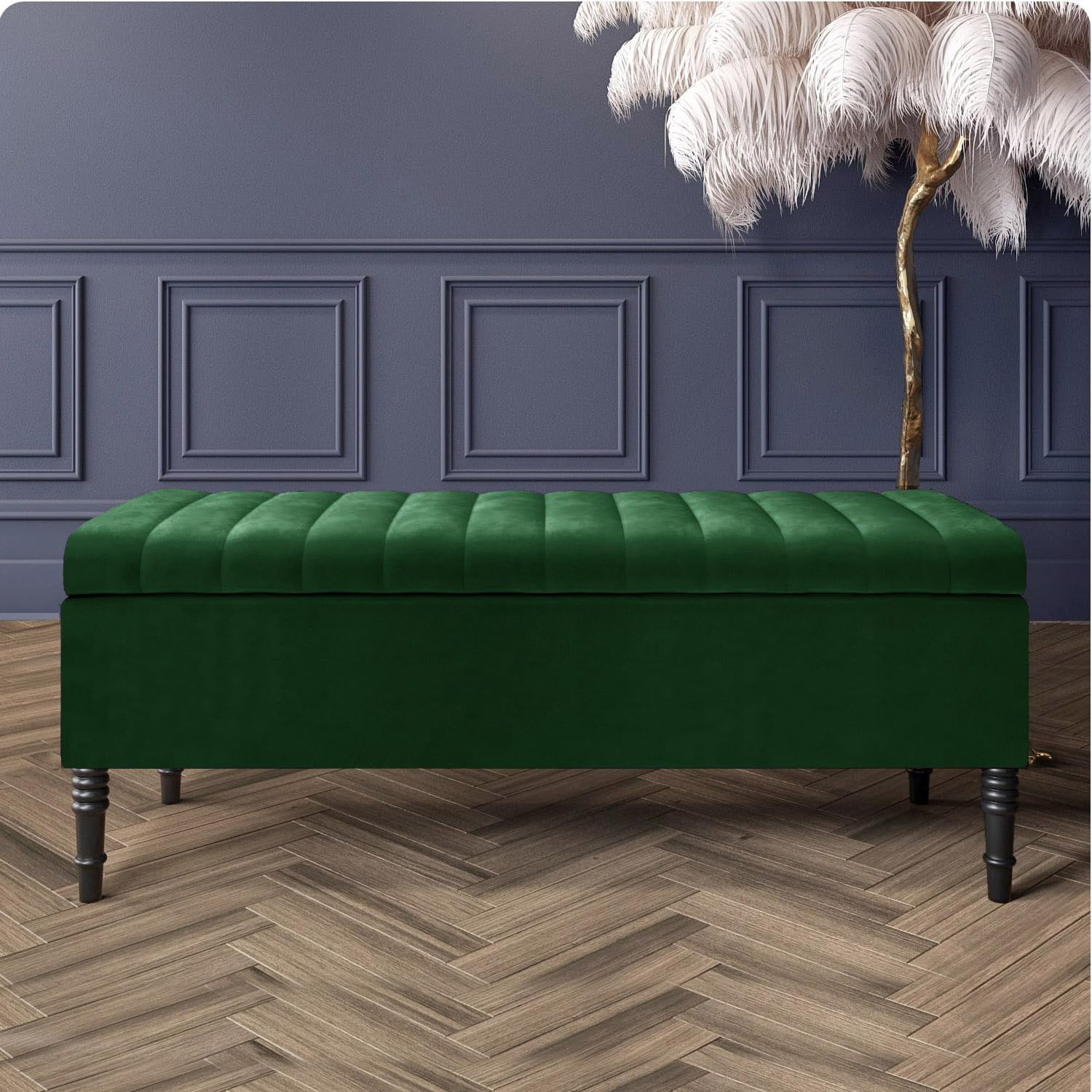 Paris Velvet Ottoman Storage Bench with Legs, End of Bed Blanket Box with Extra Deep Hidden Storage & Hinged Lid, Upholstered Ottoman Storage Box, Shoe Storage Ottoman, Padded Entryway Seat