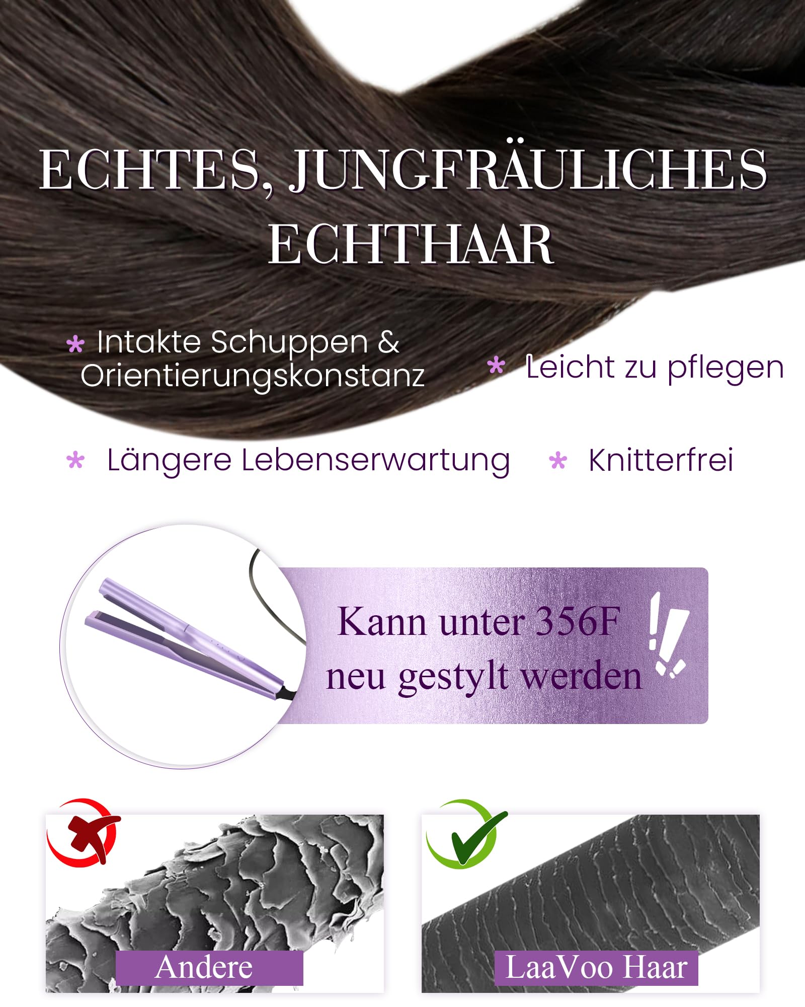 LaaVoo Bondings Extensions Echthaar Dunkelbraun Echthaar Extensions Mit Keratin Bondings Braun 1g/s U Tips Extensions Echthaar Bondings Dunkelstes Braun 100G 60cm #2