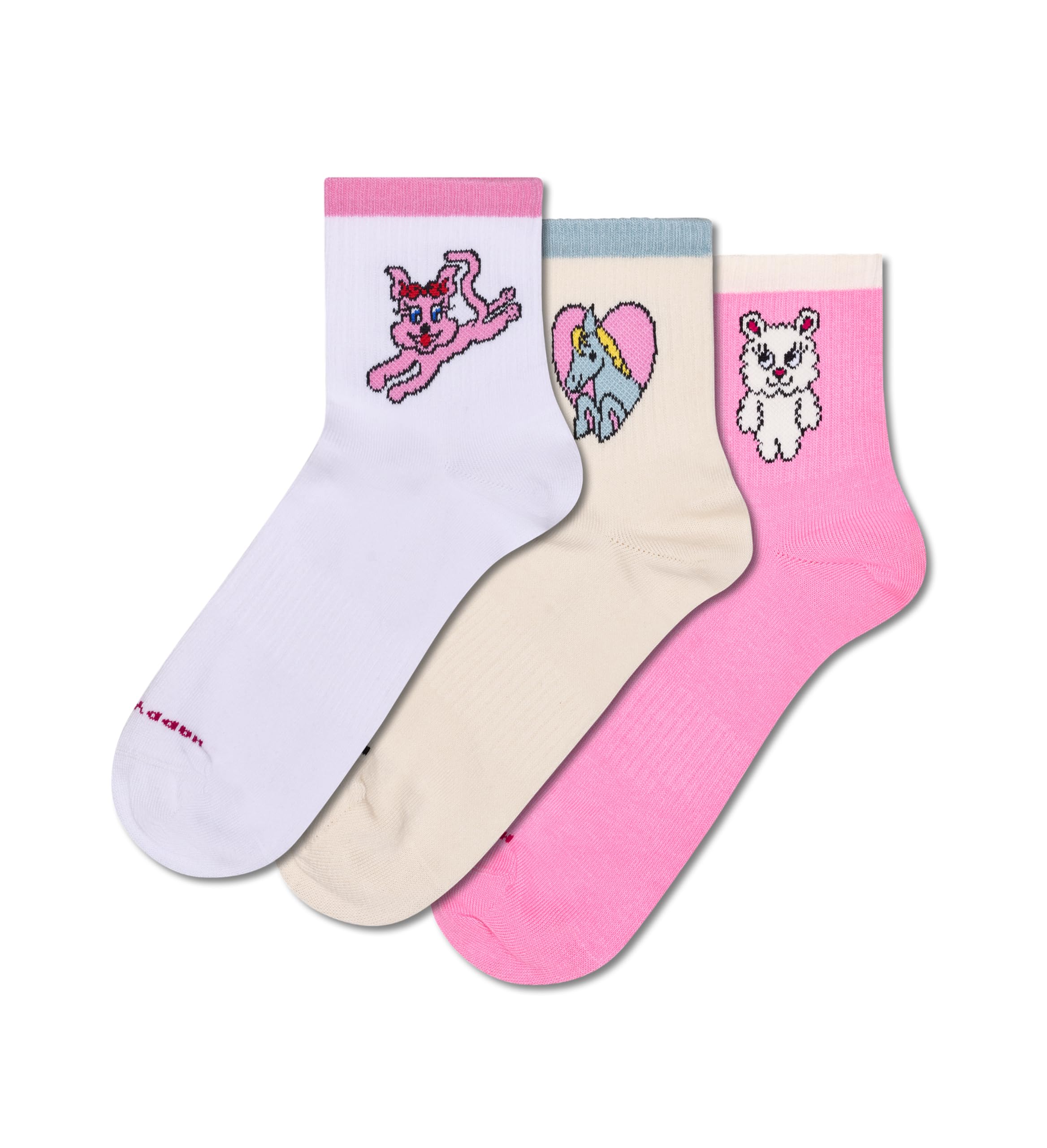 Happy Socks 3-Pack Cuties Mini Crew Sneaker Baumwolle Sneaker Socken Damen Herren Weiß 36-40