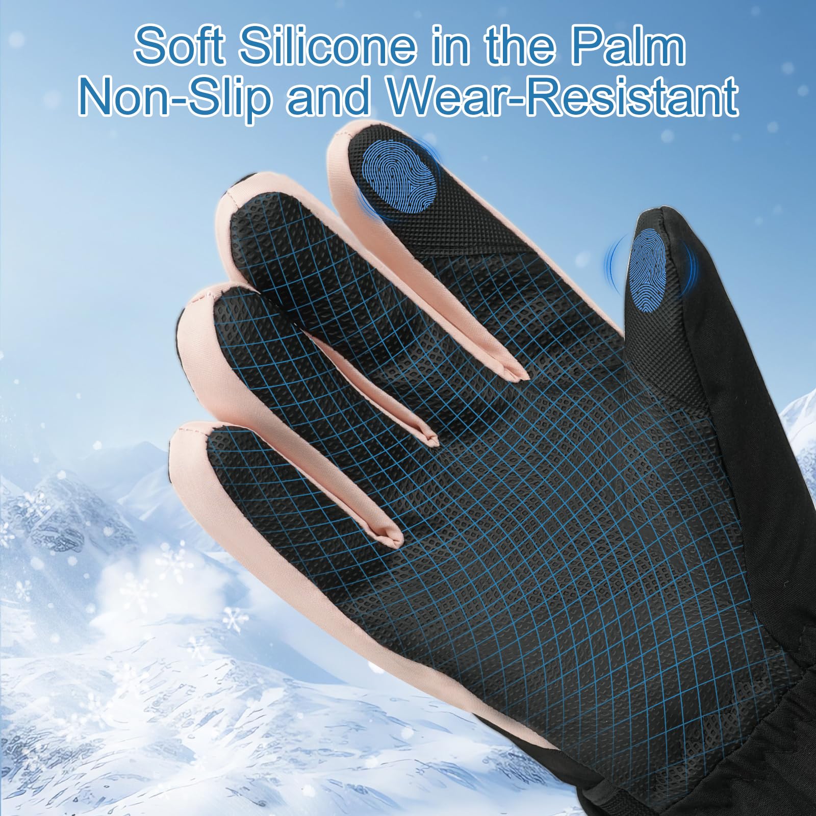 Gants de Ski Femmes, Gant Thermiques Imperméables pour Femme, Gants d'hiver Coupe-Vent Antidérapant, Écran Tactile pour Conduite Randonnée Ski Activités de Plein Air, Cadeaux d'Hiver Femmes