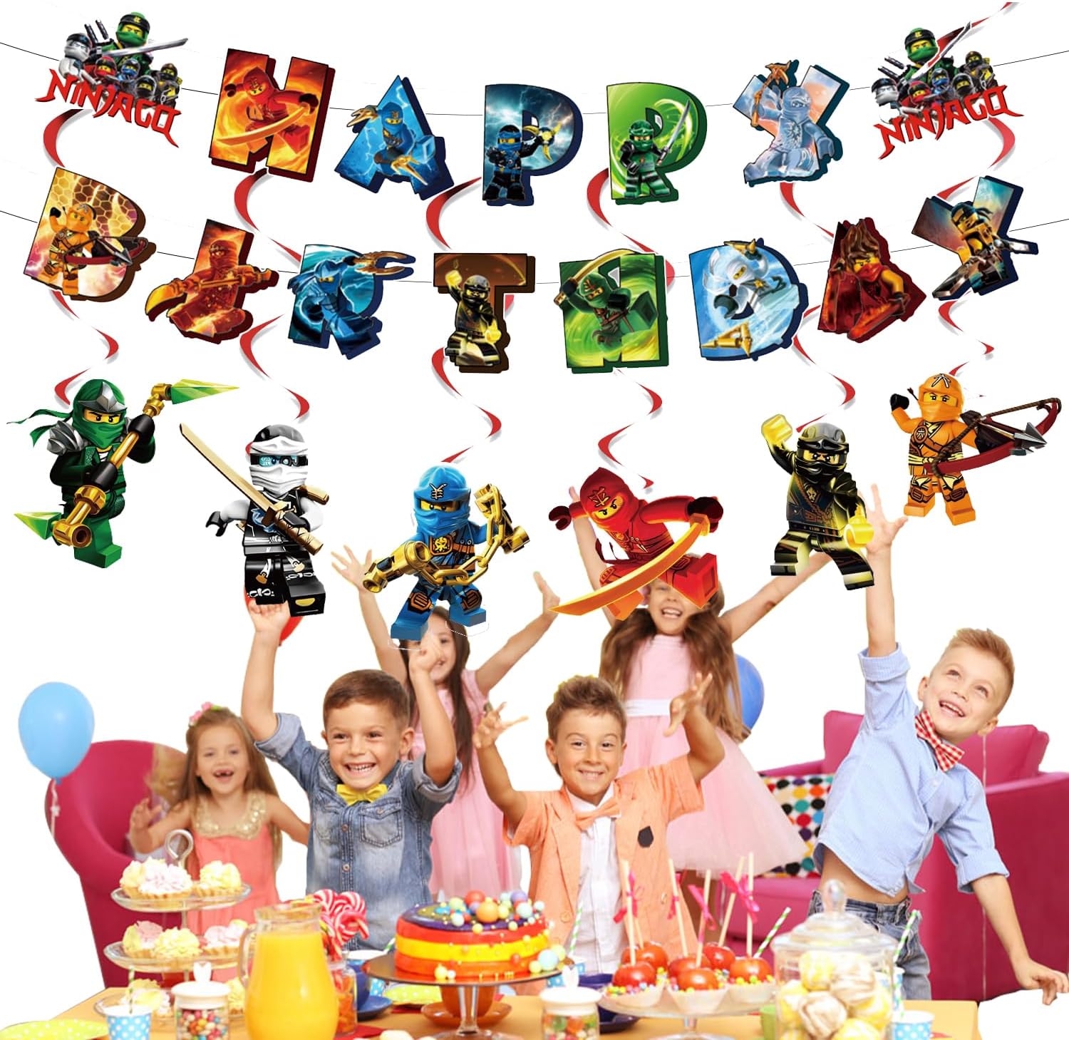 13Pcs Ninja Party Supplies,12pcs Hanging Swirls and 1 Happy Birthday Banner for Party Decoration (Blue-04) image 5