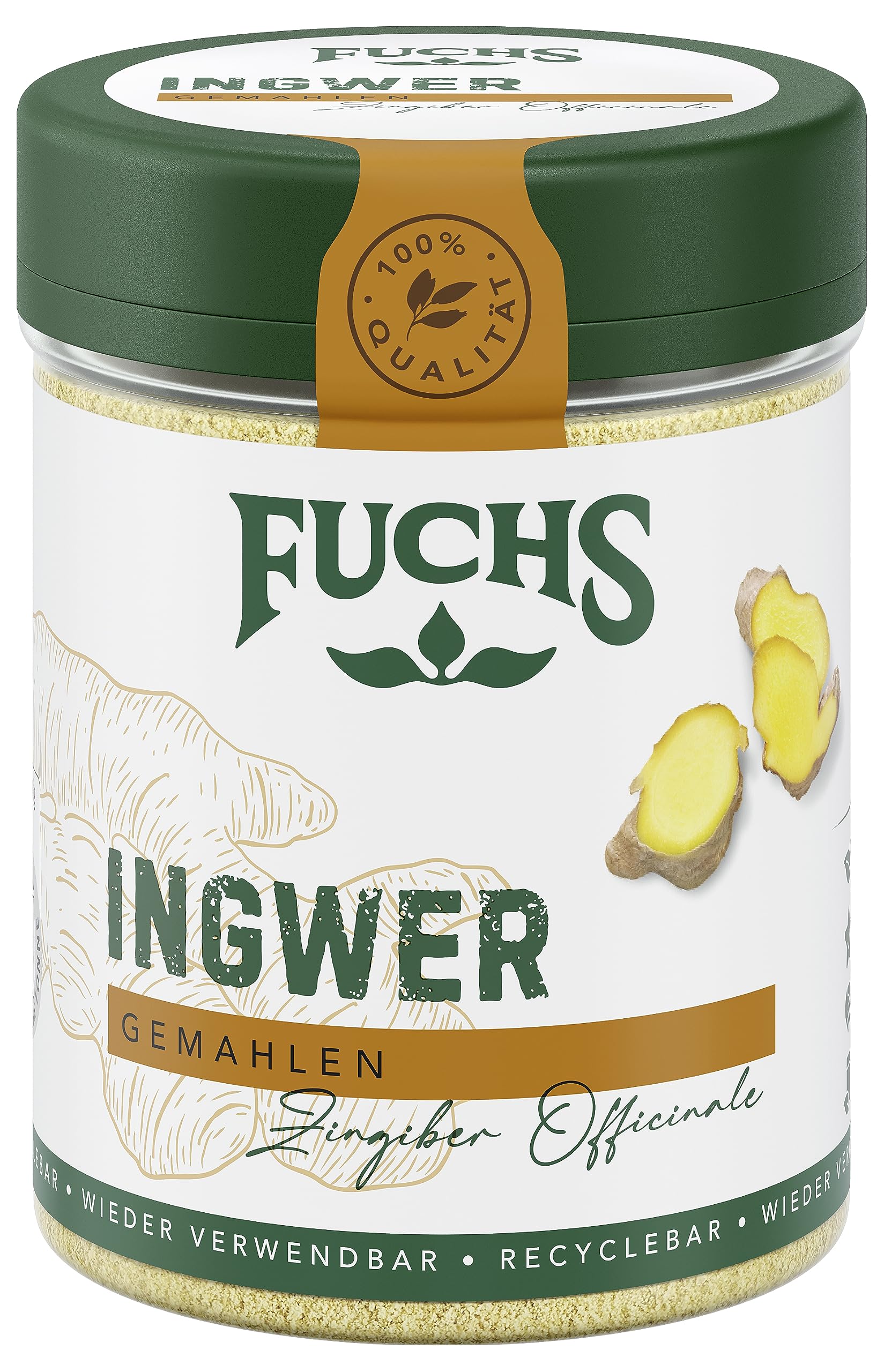 Fuchs Gewürze - Ingwer gemahlen - süßlich-scharfer Geschmack für Fisch, Fleisch, Gemüse und Marmeladen - natürliche Zutaten - 50 g in wiederverwendbarer, recyclebarer Dose