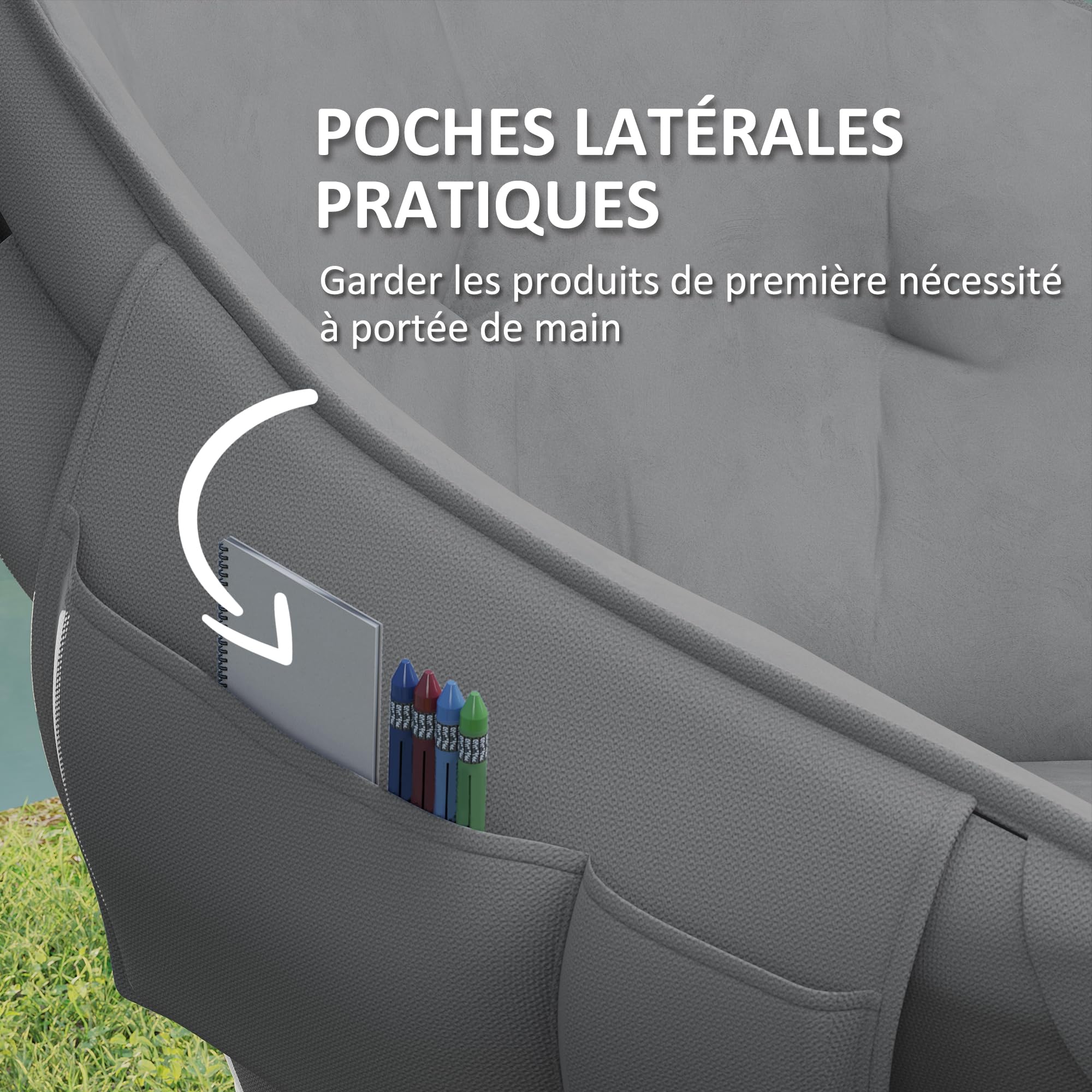 Outsunny Chaise Pliante Camping Chaise de Pêche Portable Gris Foncé | Légère, Siège Rembourré, Poches Latérales, Sac de Transport, Fauteuil Pliant, Randonnée, Pêche, Plage, Pique-Nique