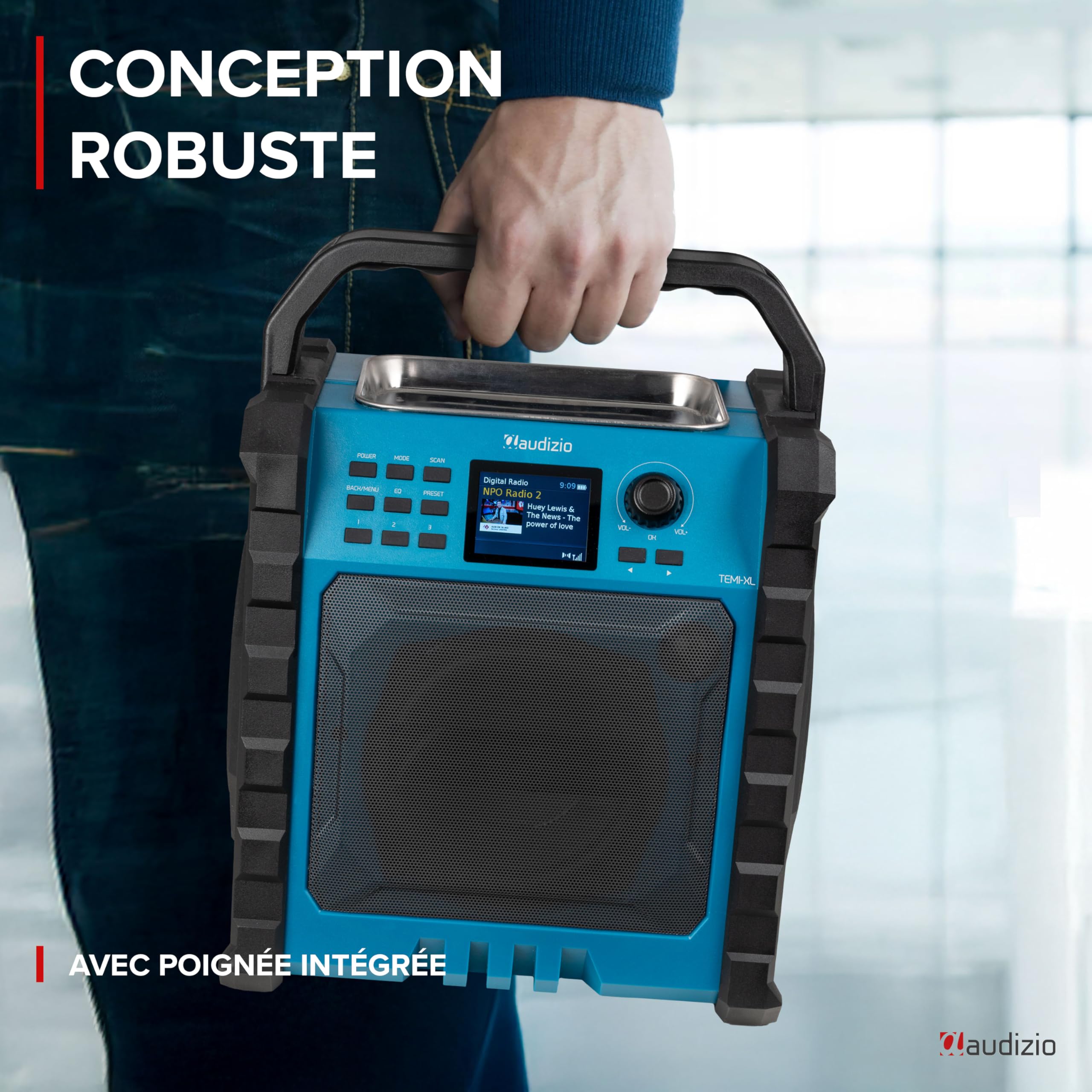 Audizio TEMI-XL - Radio de Chantier 200W avec Dab+/FM, BT sans Fil, Batterie Longue Durée & Powerbank - Enceinte Robuste IP54
