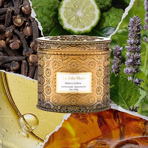 Miniatura 3 de LA JOLIE MUSE Vela de ámbar marroquí, velas aromáticas para el hogar, vela de soja grande de 2 mechas, velas perfumadas para hombres y mujeres,
