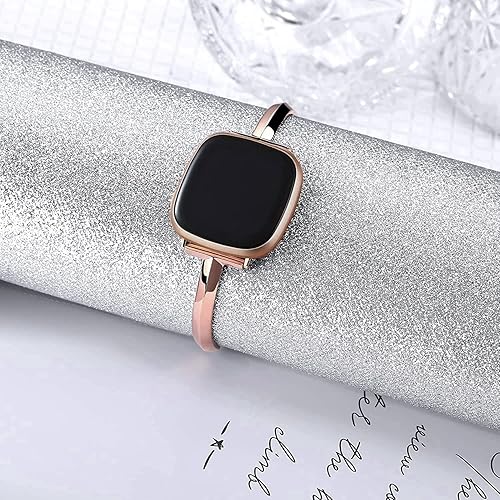 Vista 27 de Correa de metal delgada compatible con Fitbit Versa 4/Fitbit Sense 2 Band Cute Women (dorado)