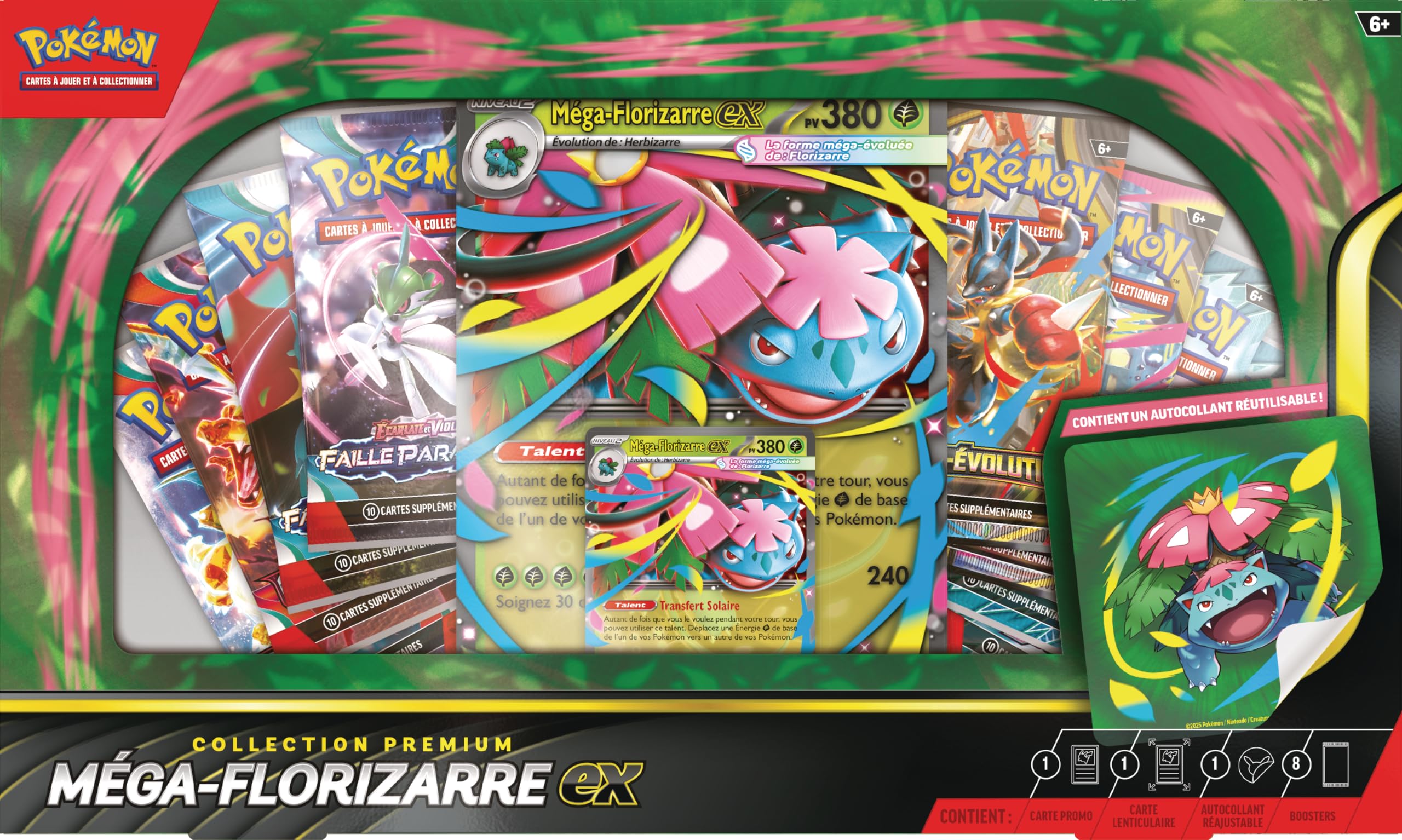 Pokémon : Collection Premium Méga-Florizarre-ex (1 Carte Promo Brillante, 1 Carte Promo Grand Format lenticulaire et 8 boosters) du JCC Pokémon