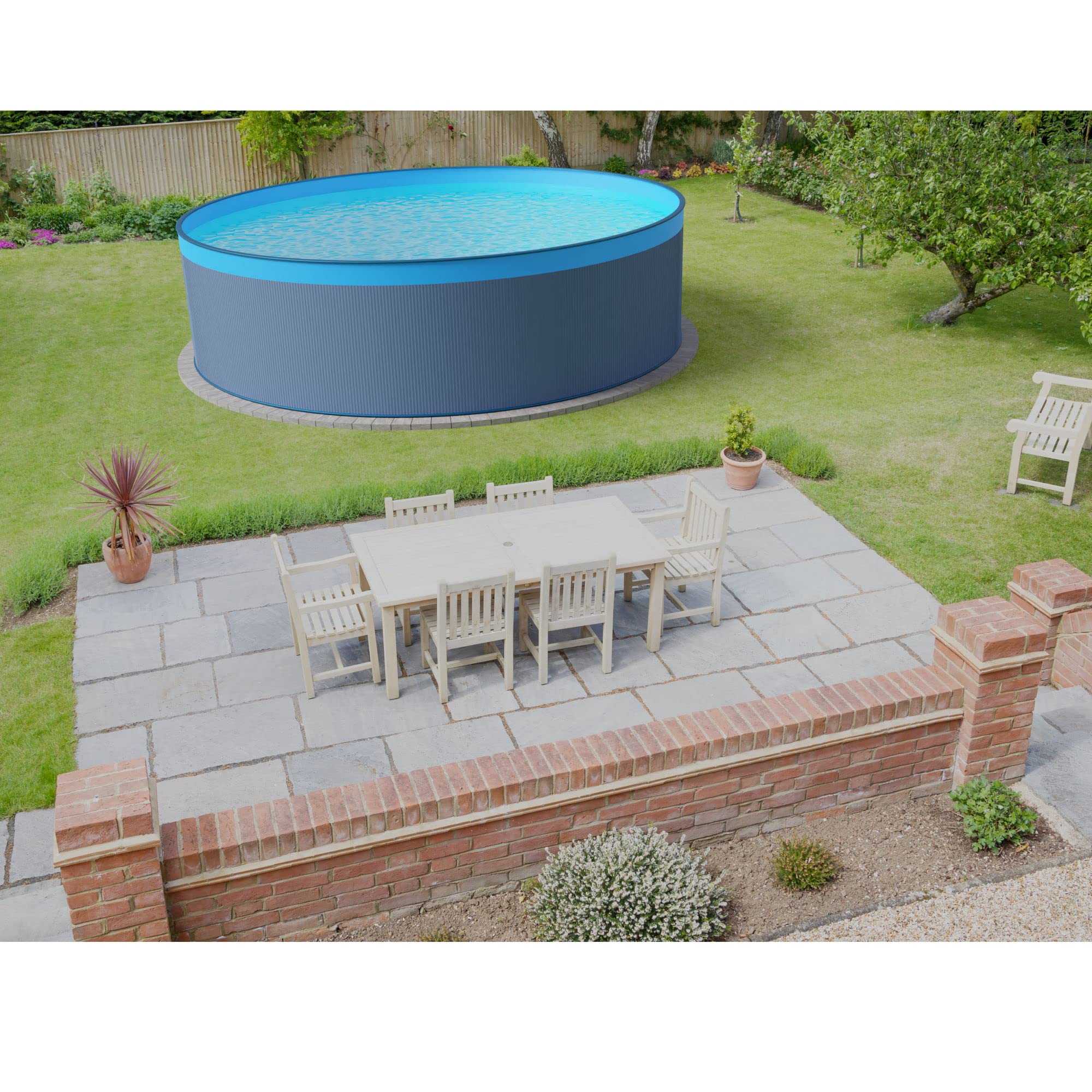 Planet Pool Stahlwandpool Set (5-teilig) rund 450x120 cm, Stahl 0,4 mm anthrazit, Folie 0,3 mm blau, Overlap
