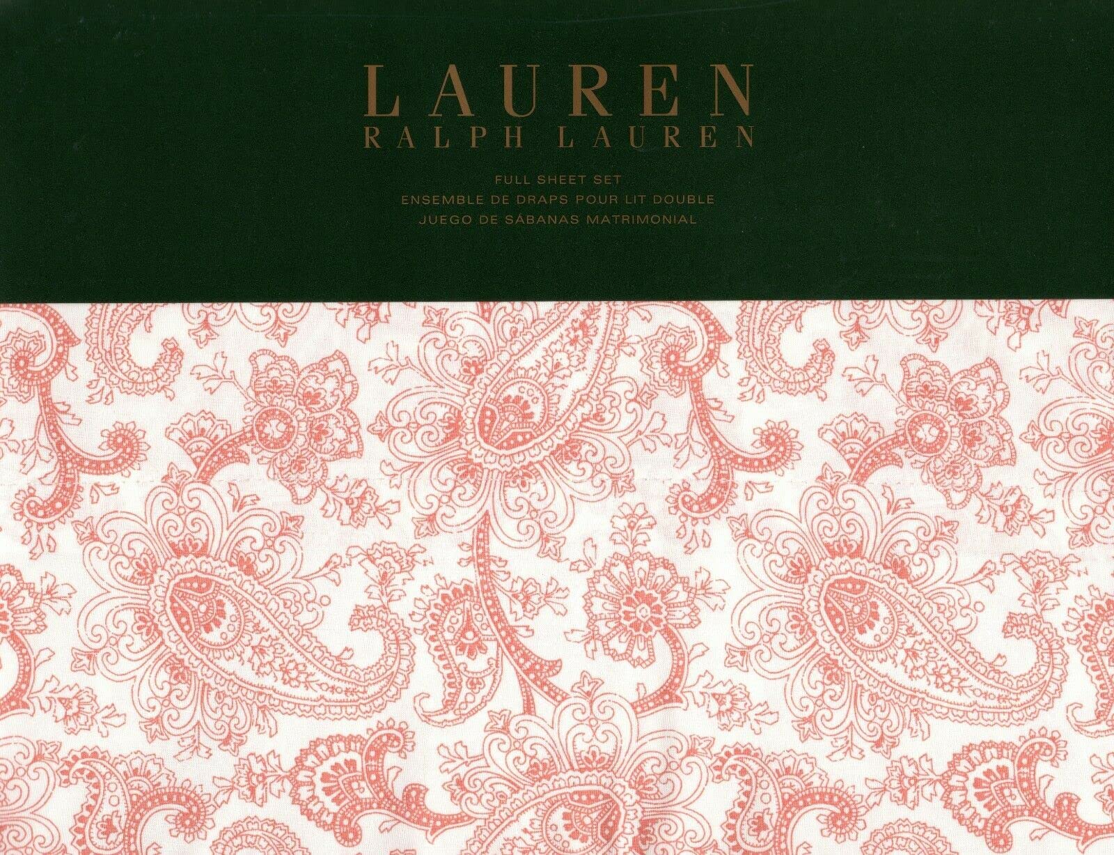 Lauren Ralph LaurenLauren Ralph Lauren Monaco Paisley pc Full Sheet Set  red Pink on White 100% Crisp Cooling Cotton