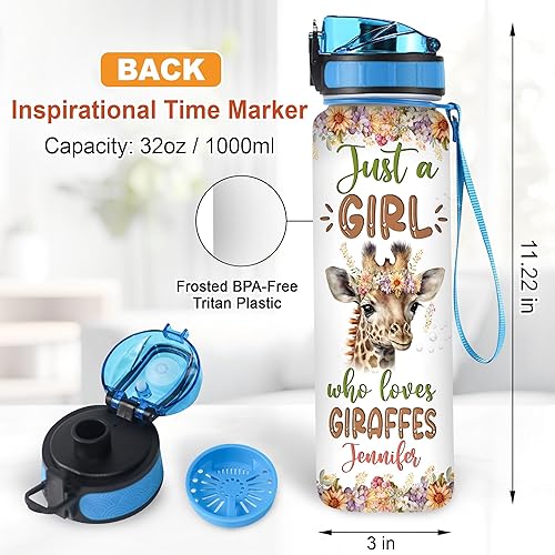 Miniatura 6 de Hyturtle Botella de agua motivacional personalizada de 32 onzas con marcador de tiempo, con marcador de tiempo, Just A Girl Who Loves Giraffes,