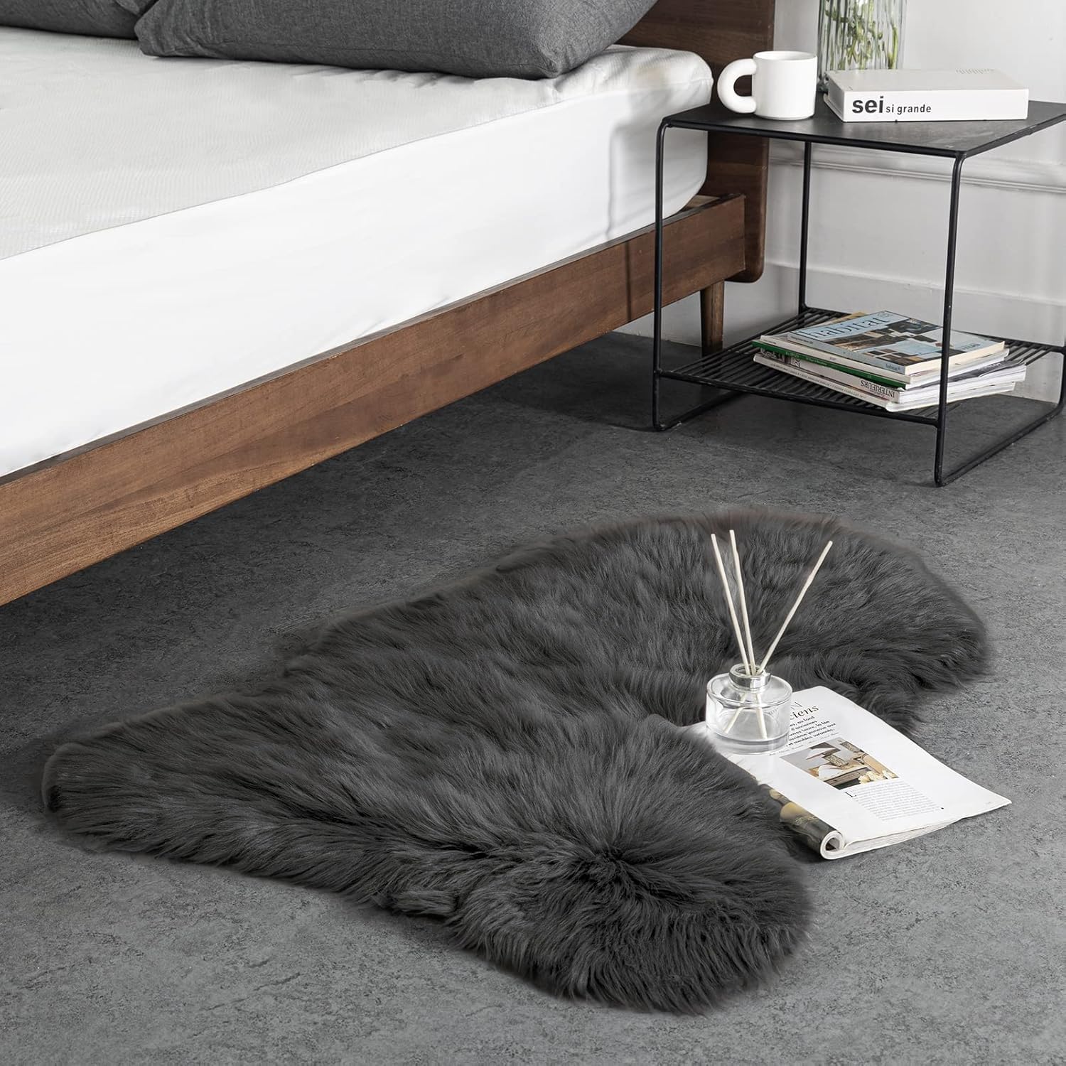 JXLOULAN Soft Faux Fur Sheepskin Rug Dark Grey 75x120 cm, Fluffy Area Rug Machine Washable for Bedroom kids room, Living Room - Image 3