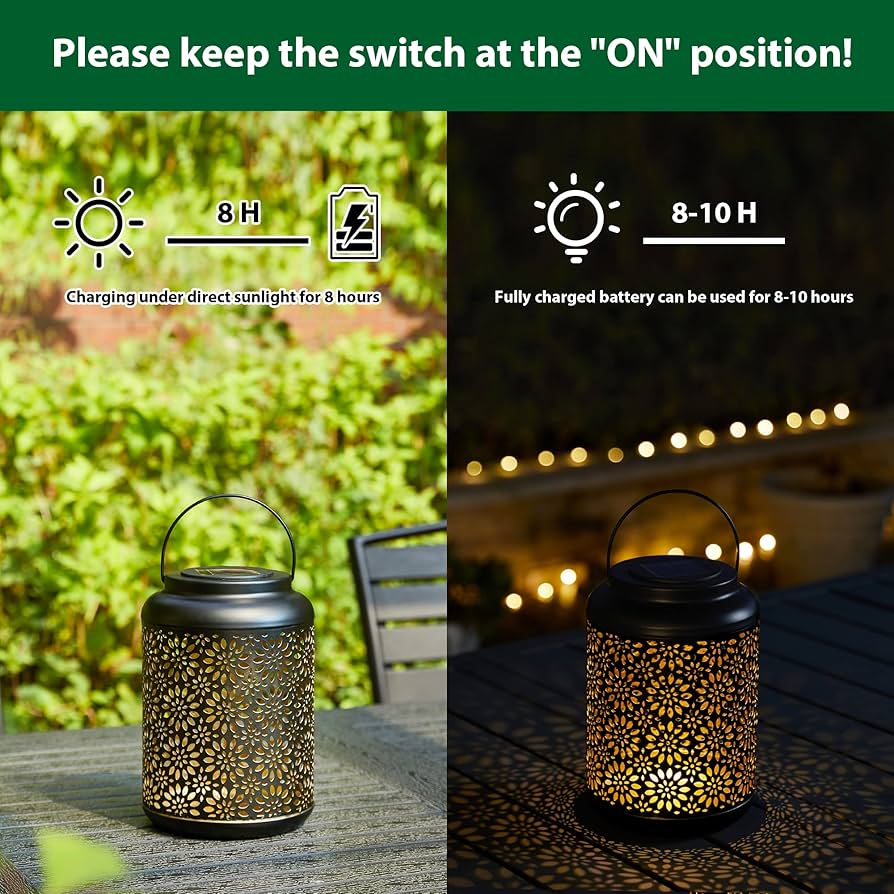 ランタン Amazon.com: Glitzhome Solar Lantern Black Metal Cutout