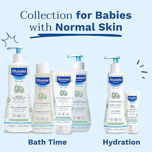 Miniatura 5 de Mustela Baby Gel limpiador 2 en 1, limpiador de cuerpo y cabello para bebé, con aguacate natural, fórmula biodegradable y sin desgarros, 6.76 onzas