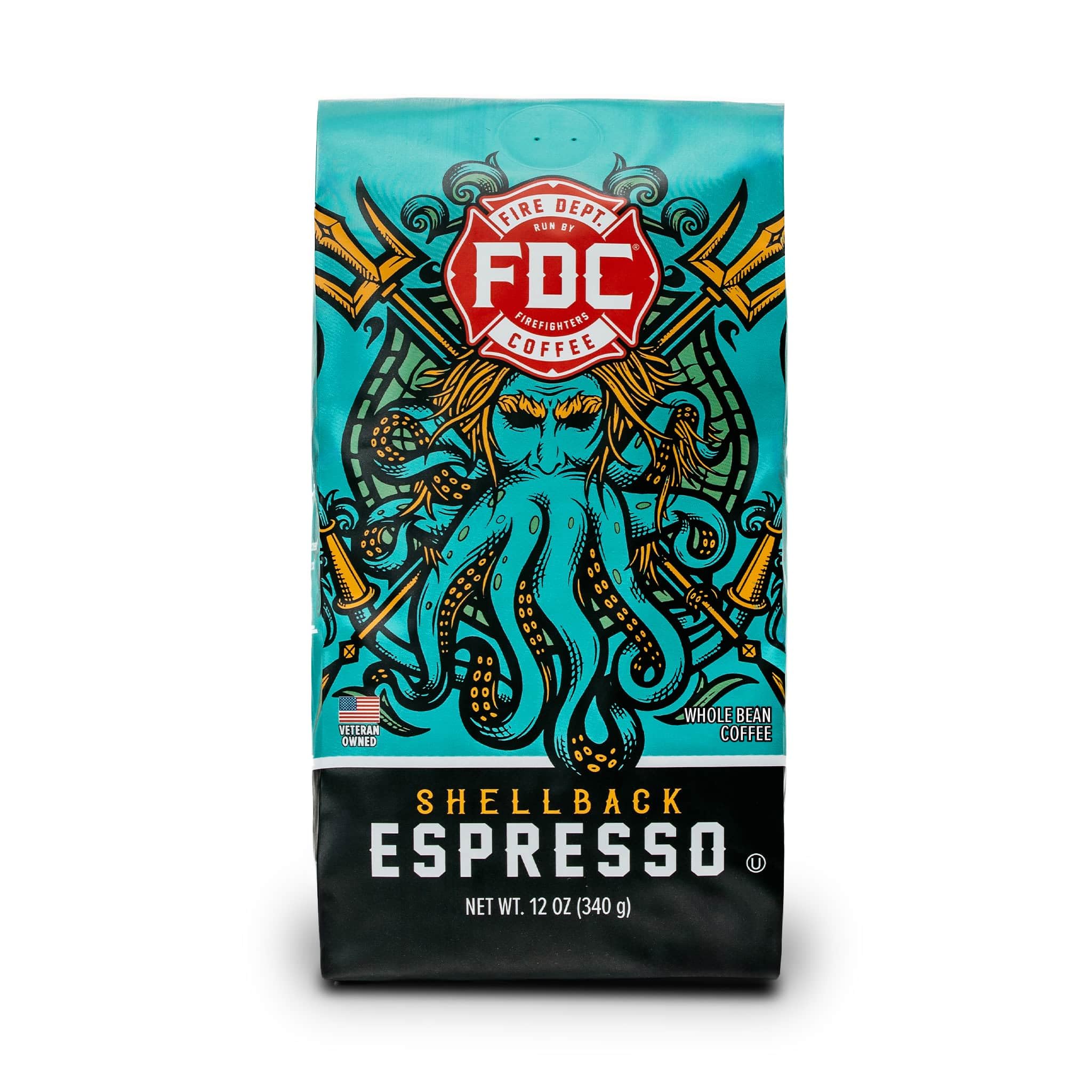 Fire Department Coffee - Gives Back to Firefighters - Bold & Smooth Shellback Espresso Coffee Beans - Roasted in the USA - Veteran Owned - 12 oz Shellback Espresso Whole Bean 12 Ounce (Pack of 1)