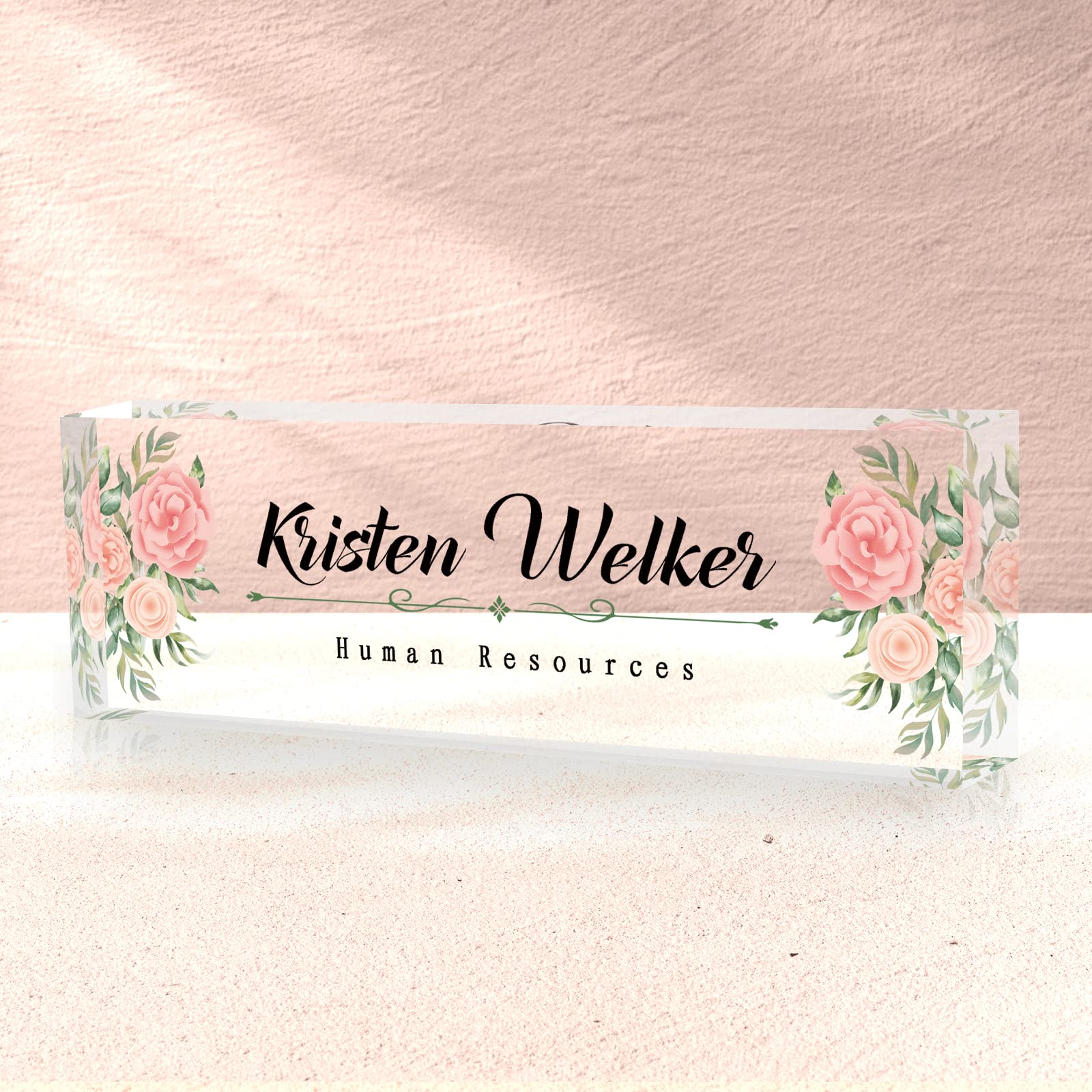 SalaGraphics Desk Name Plate Personalized, Custom for Desk, Office Decor Women Men, Acrylic Accessories, Gifts Coworkers Boss Teacher, Employee Appreciation (Flowers C),8''(L)x2.5(W)