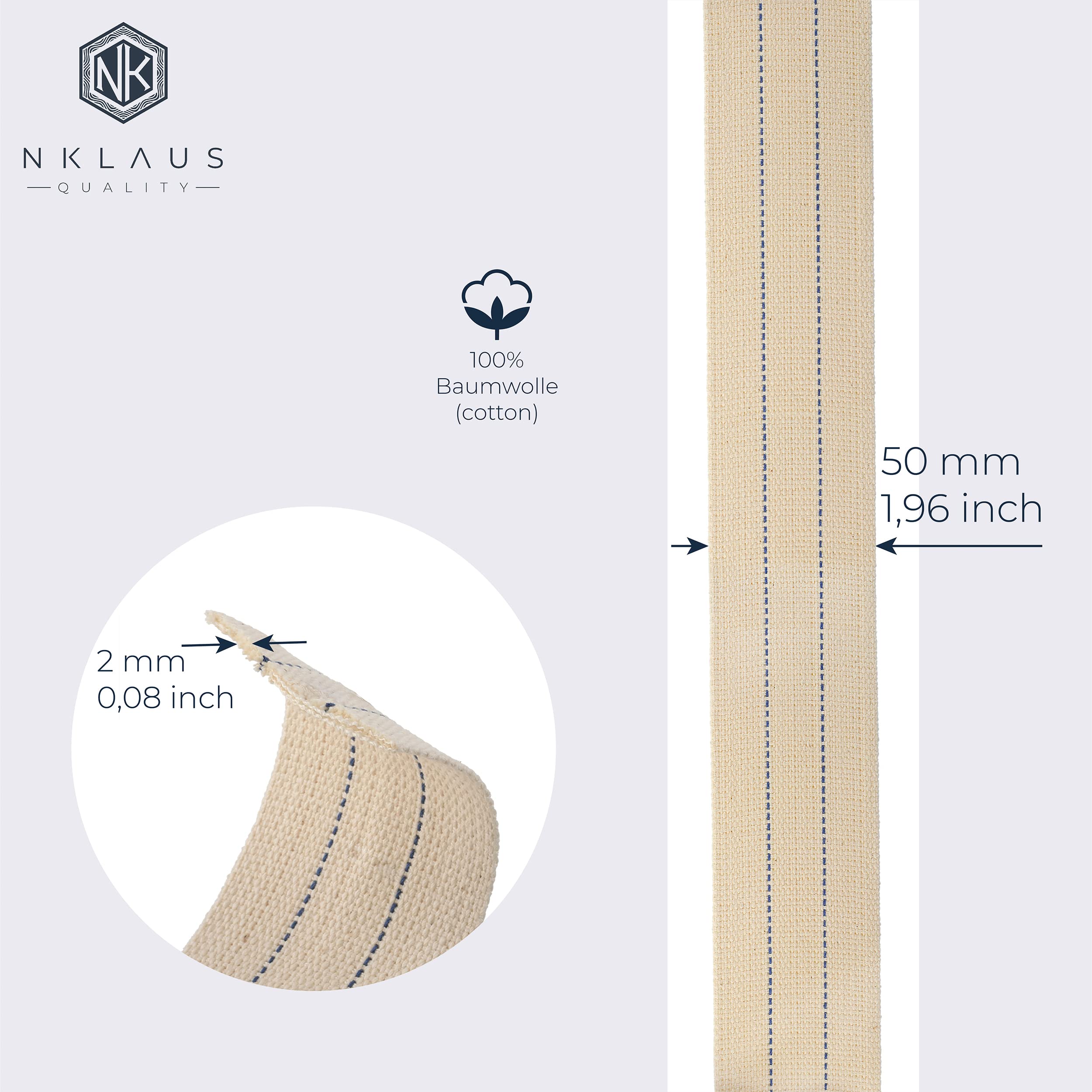 NKlaus Mecha plana para lámpara de 50 mm, 100% algodón natural, para quemadores de aceite, con petróleo purificado