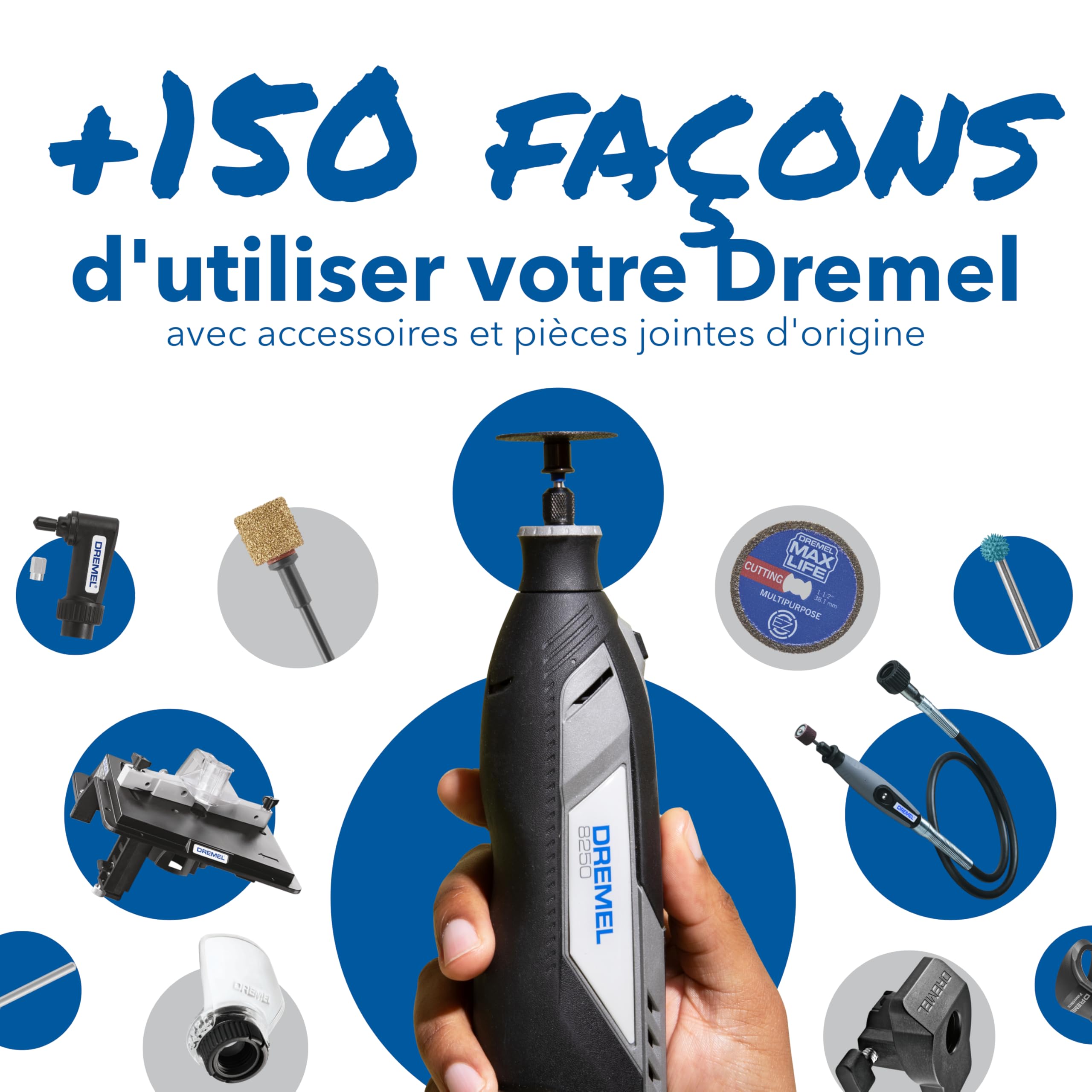 Dremel 8250 12V Outil rotatif sans fil 5 000-30 000 tr/min Outil multifonction sans balais avec étui souple, 5 accessoires, 1 batterie + chargeur pour poncer, fraiser, graver, couper