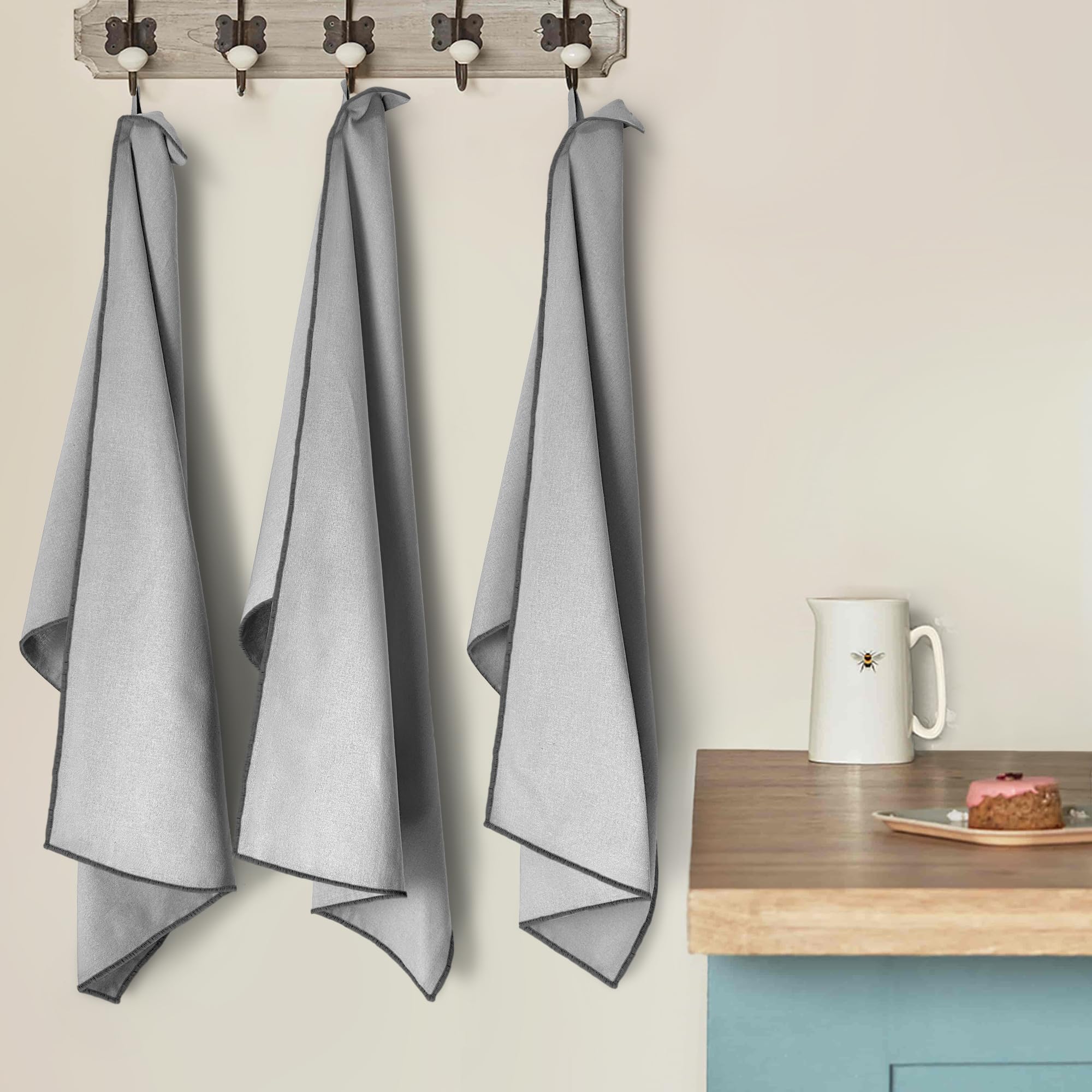 Miqio® Designerskie bawełniane ściereczki do naczyń ze stylowym ozdobnym szwem – ręczniki, suche ściereczki – 100% bawełna ekologiczna (70 x 45 cm) – ściereczki do osuszania, zestaw 3 szt. –
